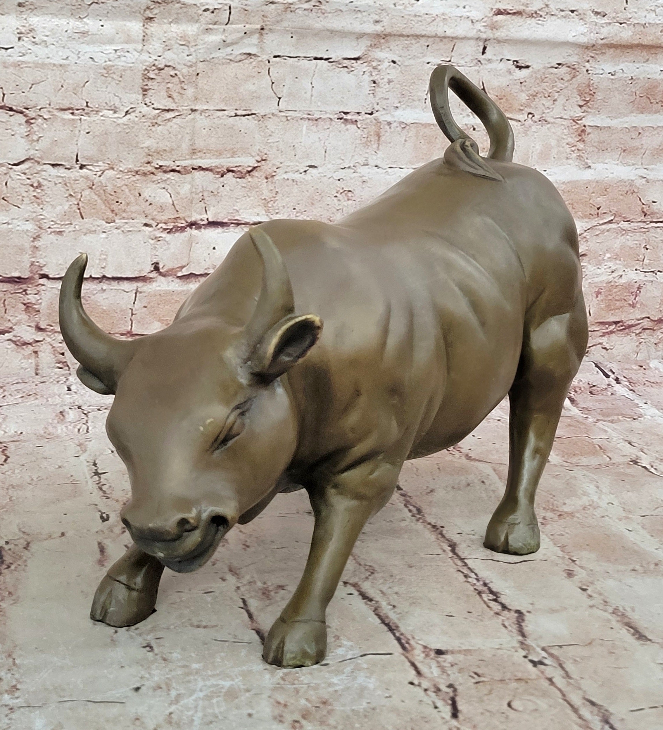Large Magnificent Stock Market Bull Toro Bronze Sculpture Marble Base Statue Art