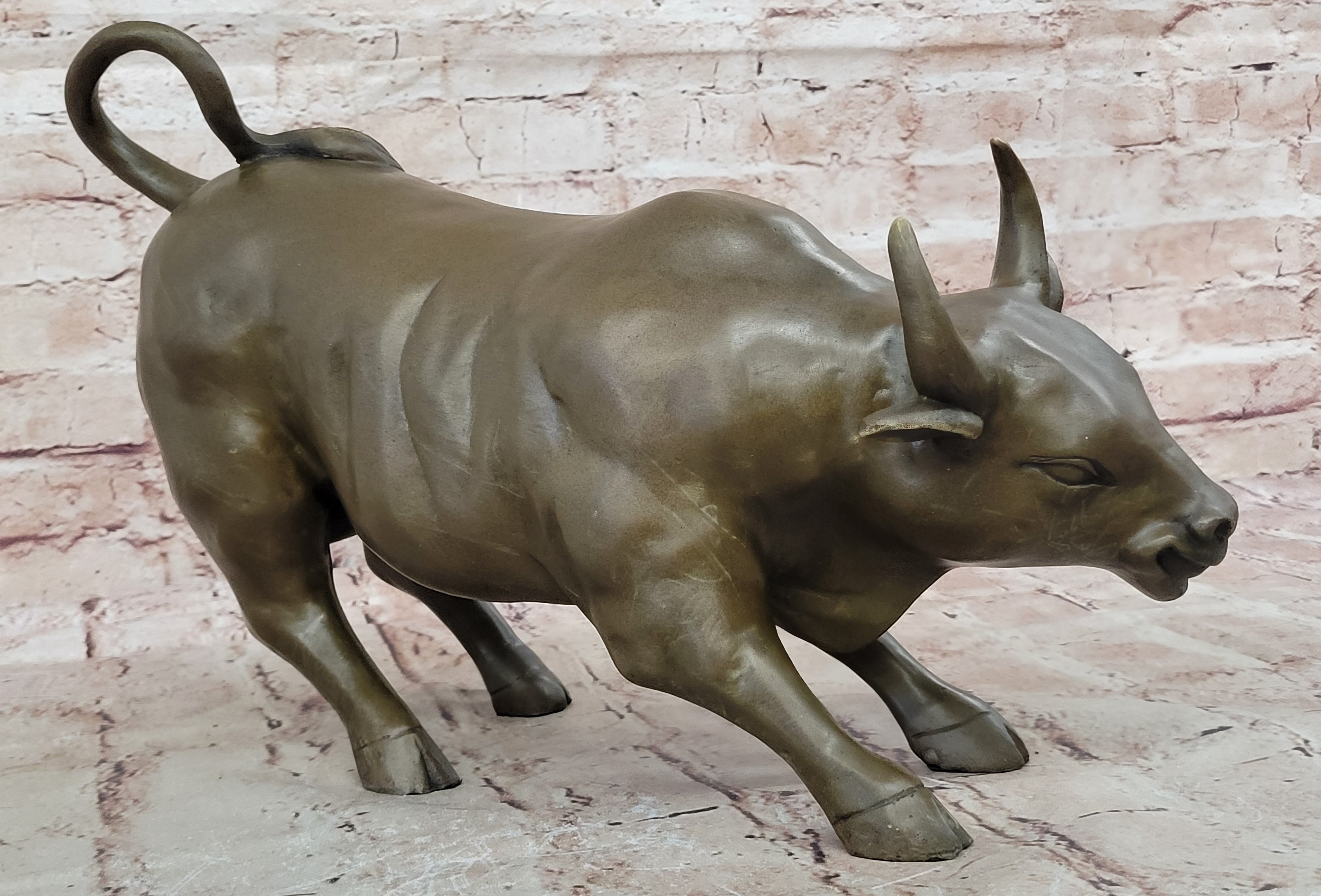 Large Magnificent Stock Market Bull Toro Bronze Sculpture Marble Base Statue Art
