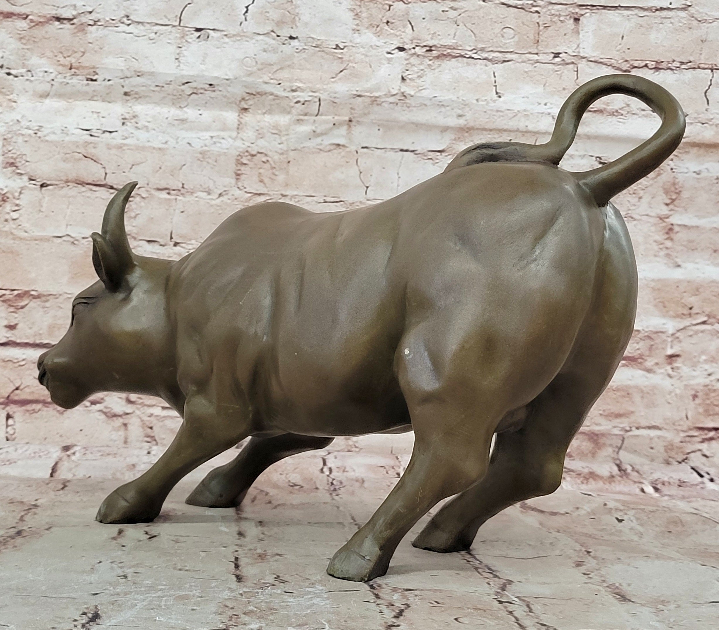 Large Magnificent Stock Market Bull Toro Bronze Sculpture Marble Base Statue Art