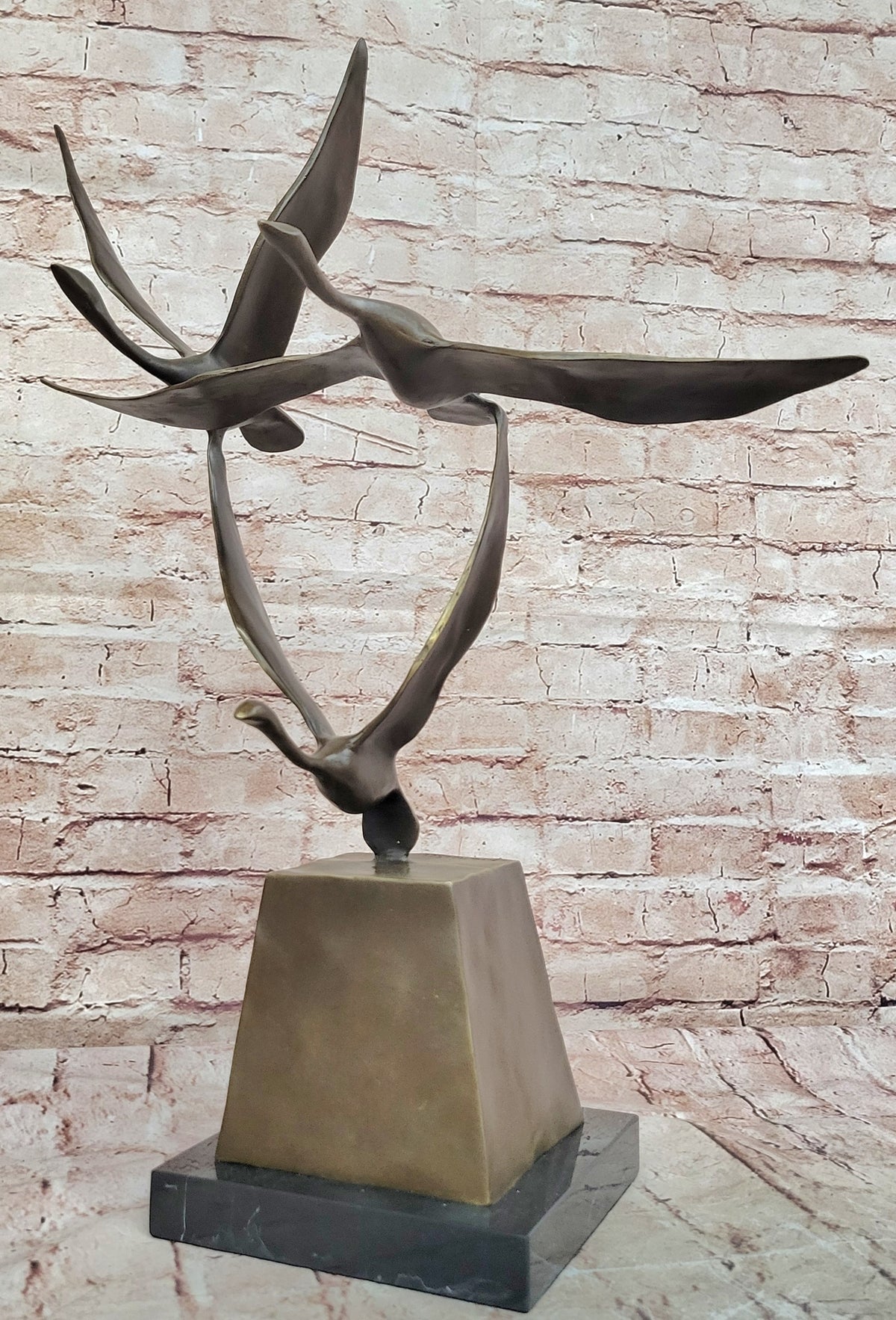 23" Art Deco Sculpture 3 Wild Large Duck Poultry Fly Bird Bronze Statue