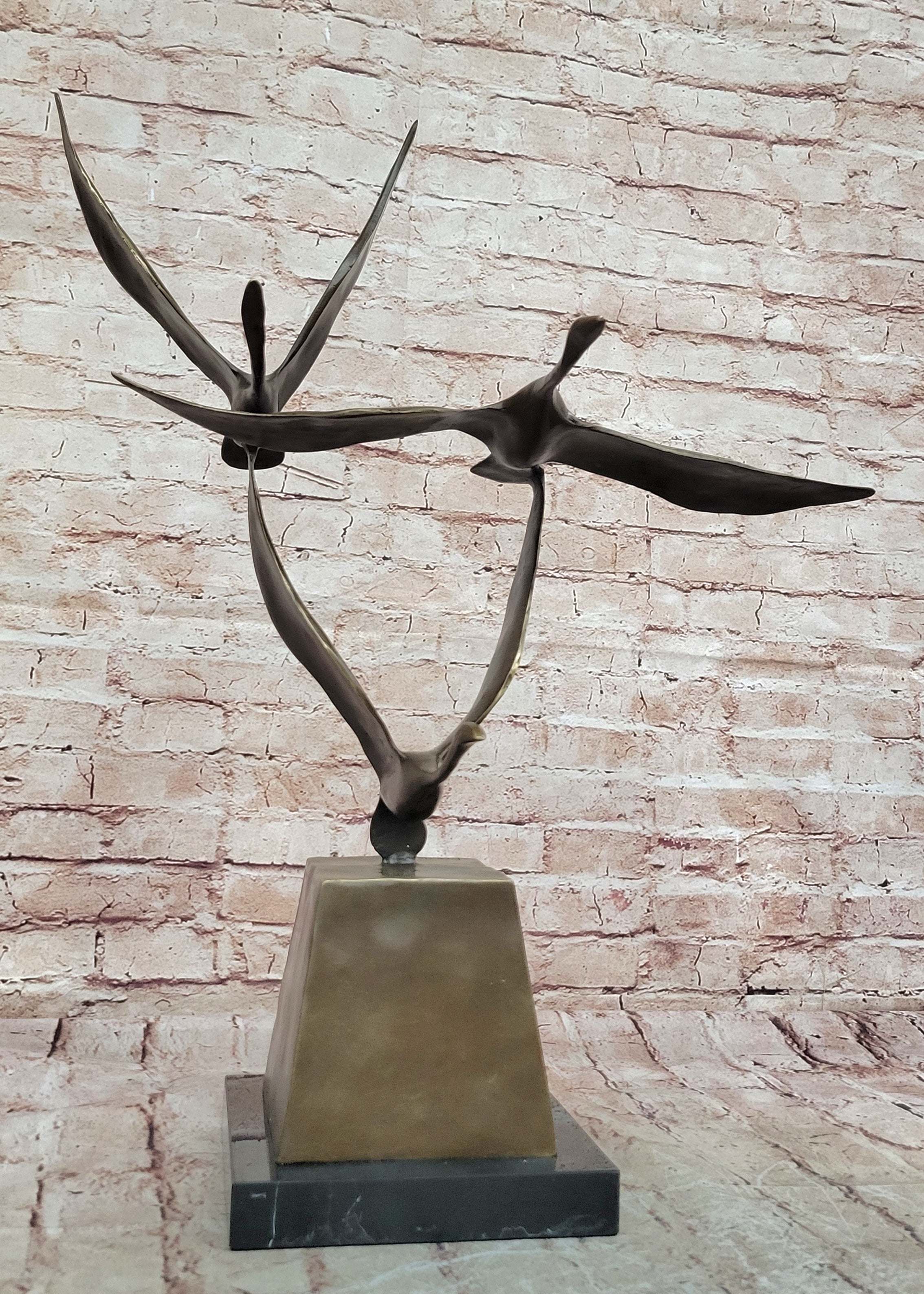 23" Art Deco Sculpture 3 Wild Large Duck Poultry Fly Bird Bronze Statue