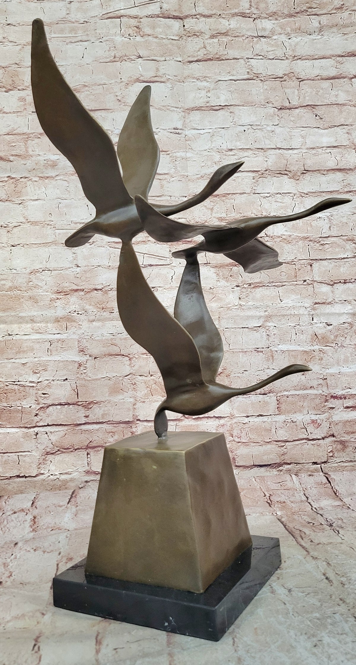 23" Art Deco Sculpture 3 Wild Large Duck Poultry Fly Bird Bronze Statue