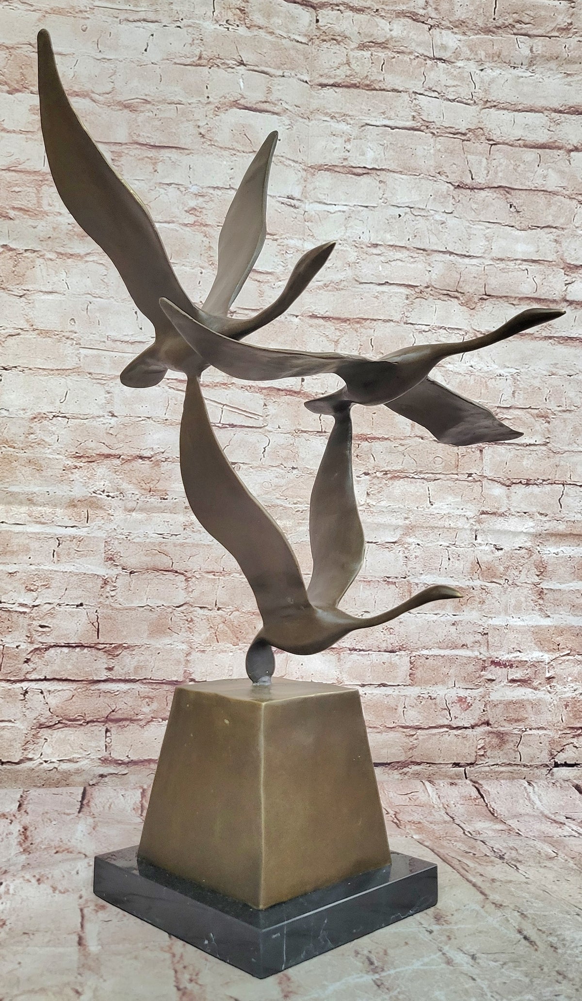 23" Art Deco Sculpture 3 Wild Large Duck Poultry Fly Bird Bronze Statue