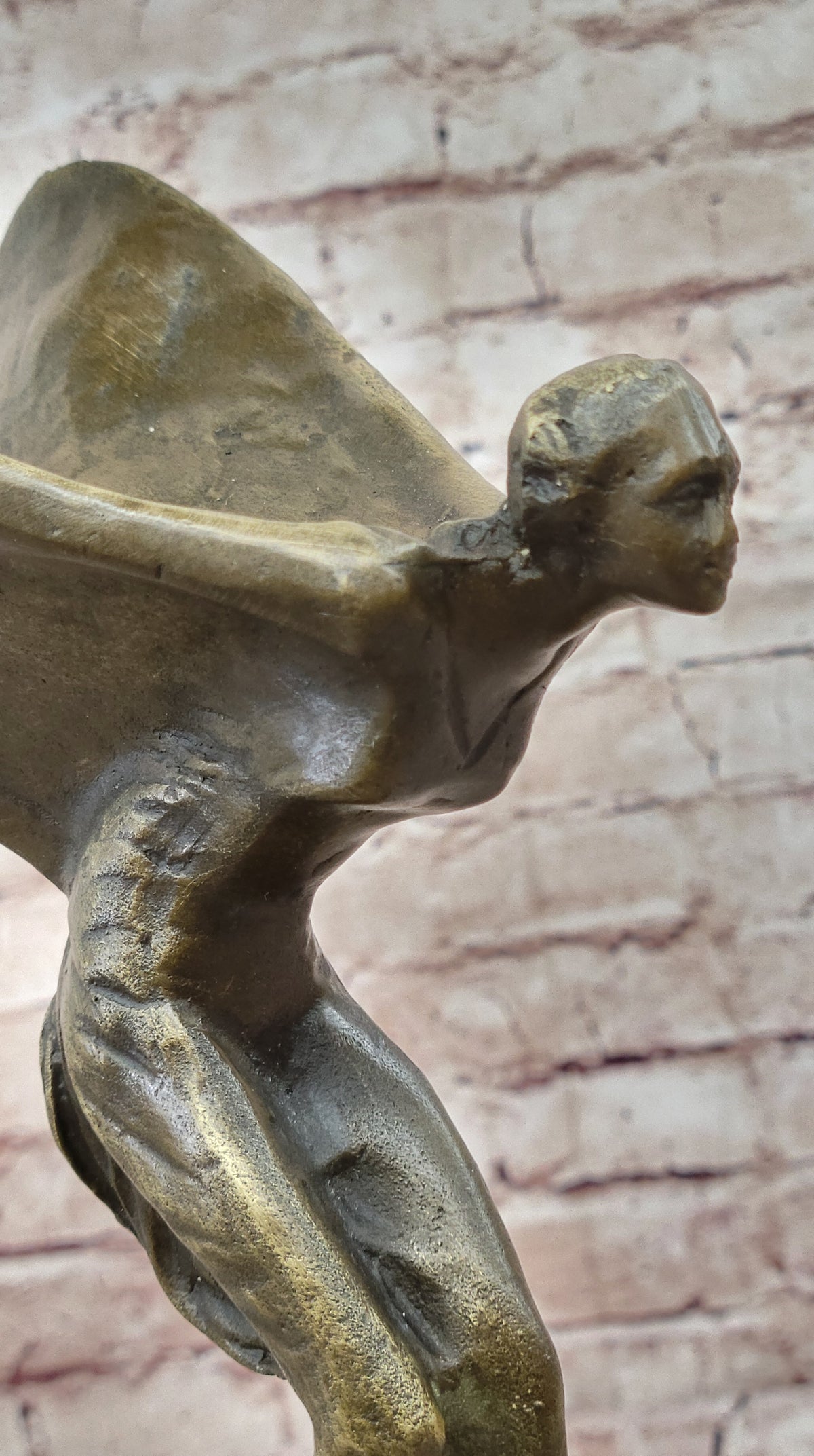 Spirit of Ecstasy Large bronze with brown patina mounted on dark marble base
