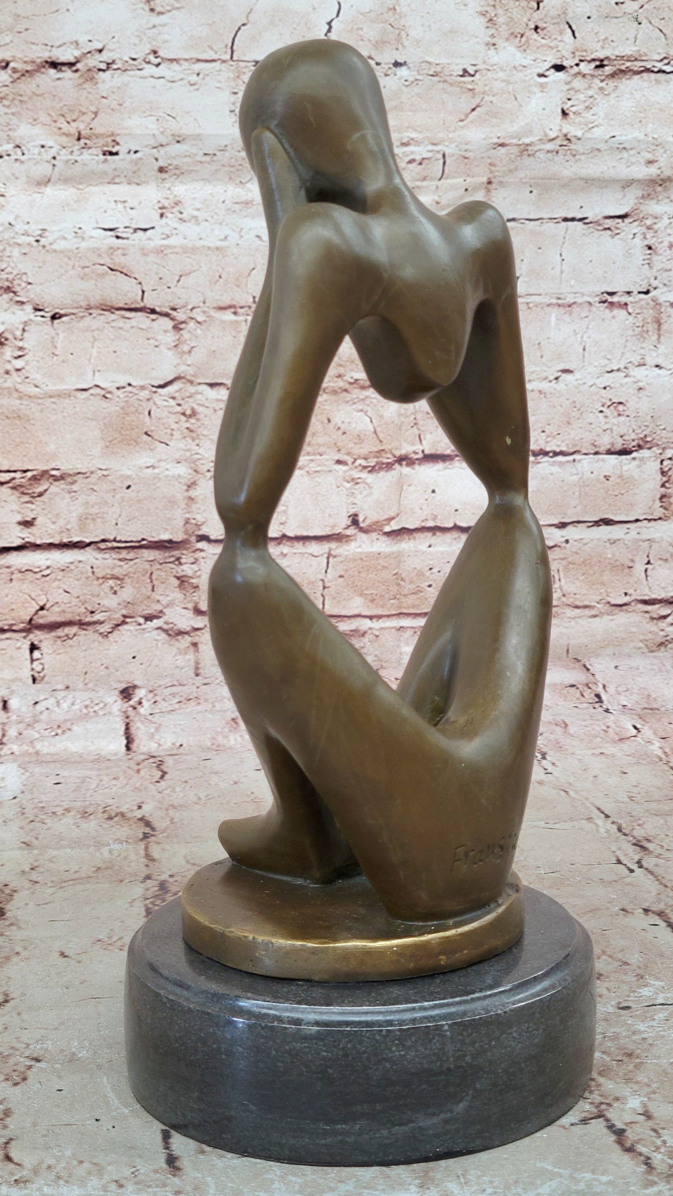 SIGNED BRONZE COLLECTOR EDITION STATUE NUDE MALE MODERN ART CAT SCULPTURE DECOR