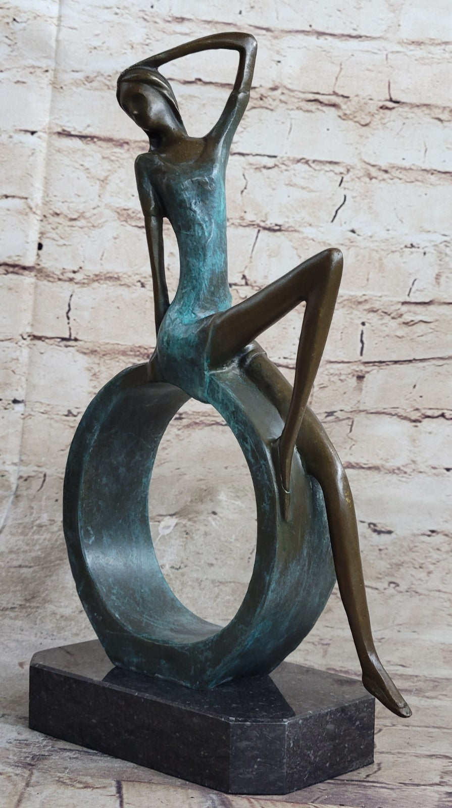 Western pure Bronze young women Girl Sitting Abstract Sculpture Figure Art Deco