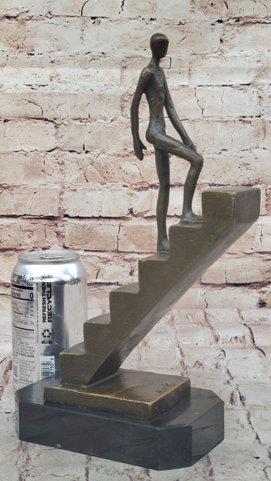 Signed Nick Mid-Century Stair Climbing Bronze Statue: Handcrafted Home Office Decor