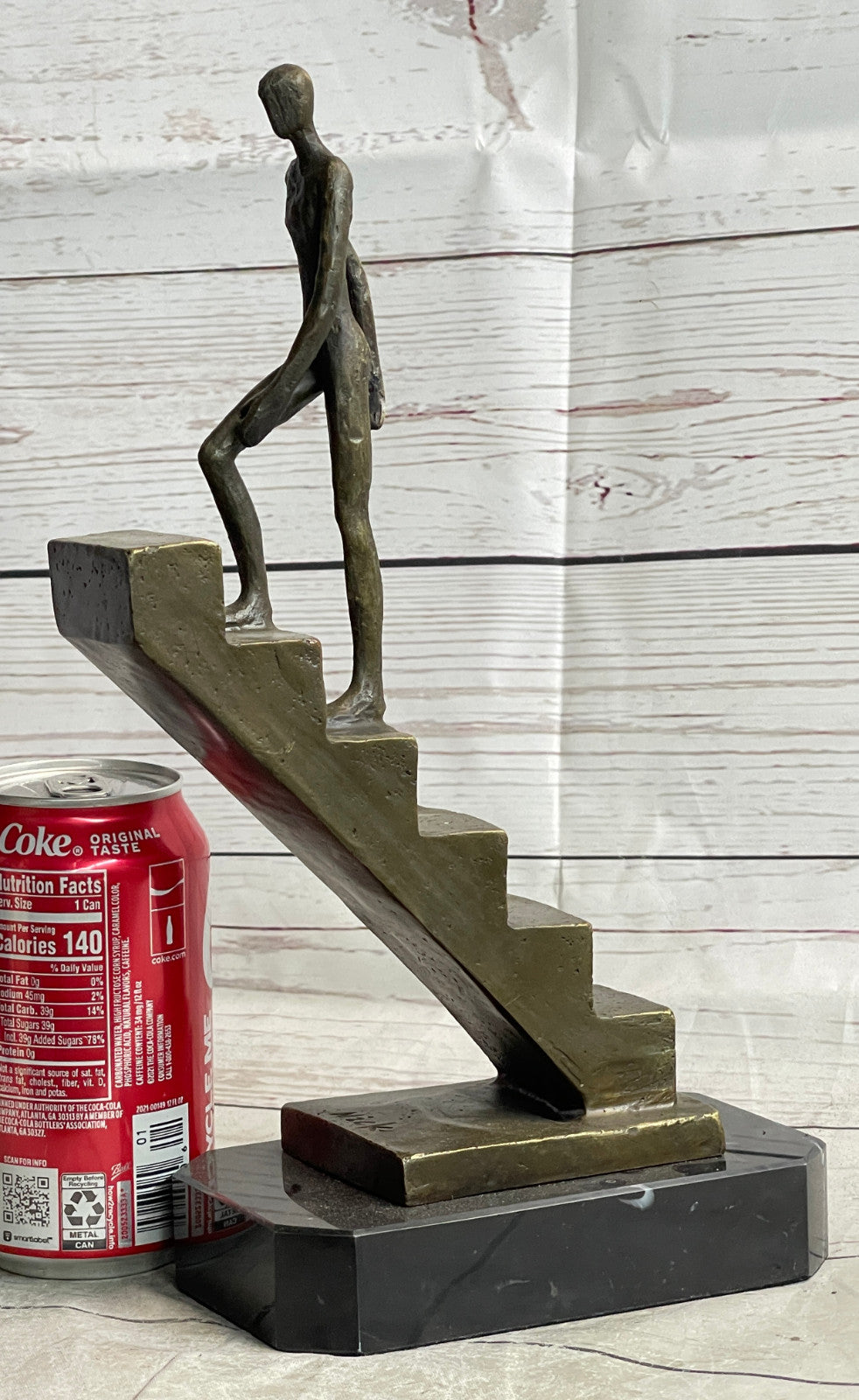 Signed Nick Mid-Century Stair Climbing Bronze Statue: Handcrafted Home Office Decor
