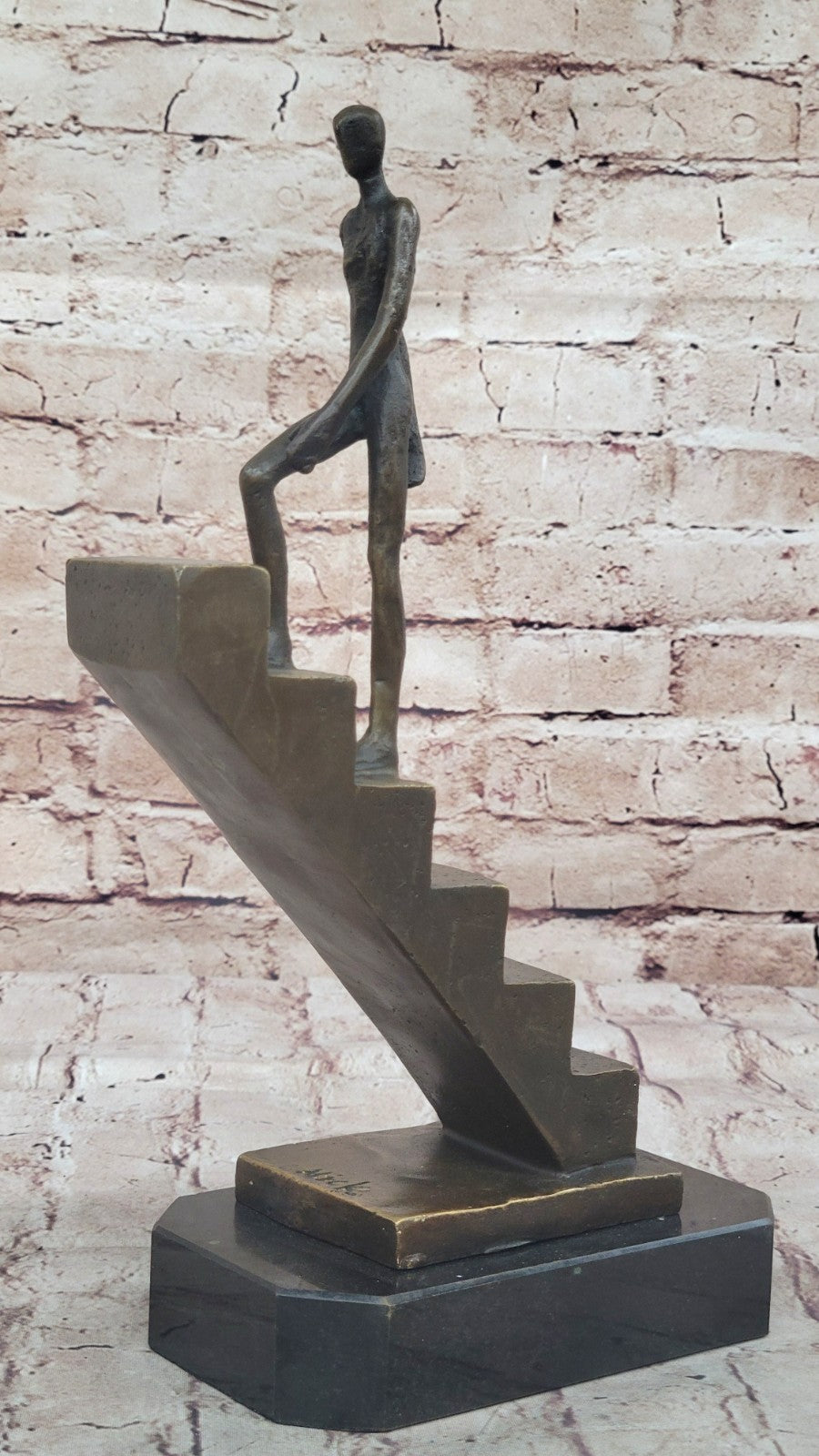 Signed Nick Mid-Century Stair Climbing Bronze Statue: Handcrafted Home Office Decor