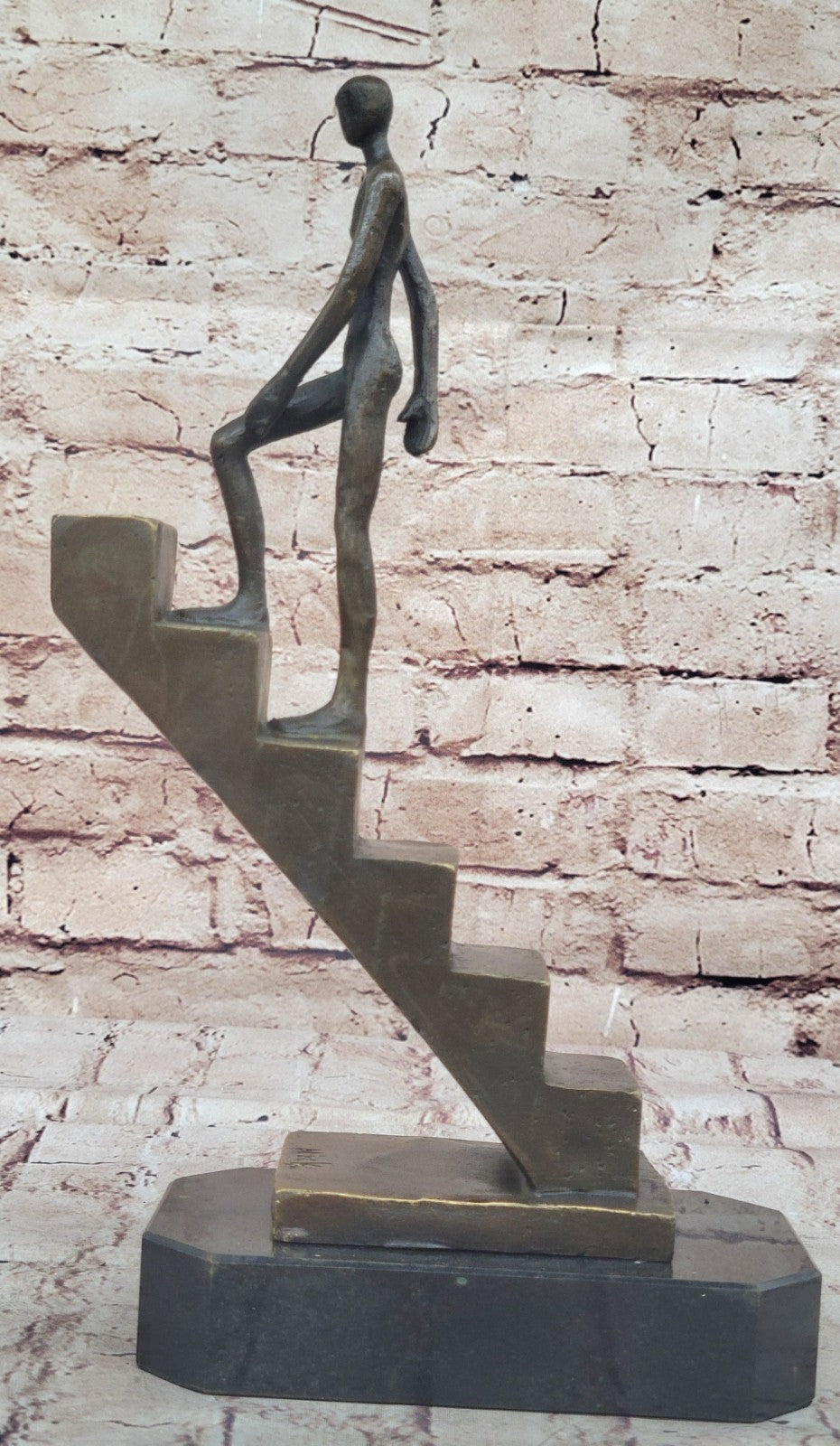 Signed Nick Mid-Century Stair Climbing Bronze Statue: Handcrafted Home Office Decor