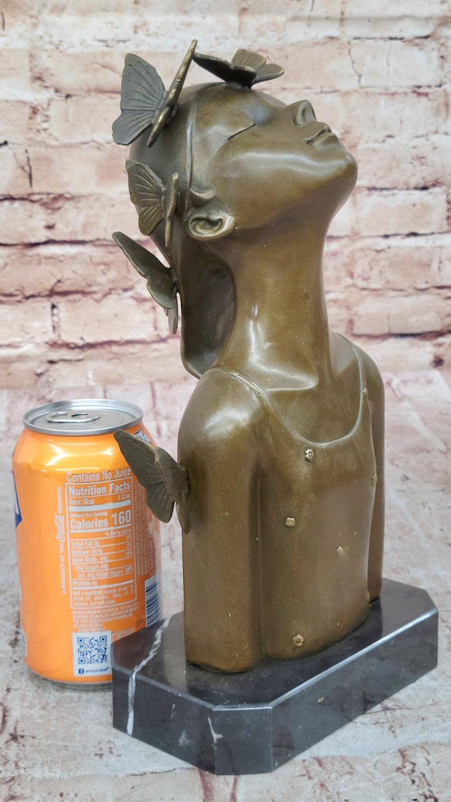 Modern Art Butterfly Girl Bust Bronze Sculpture by Collet: Handcrafted Fine Artwork