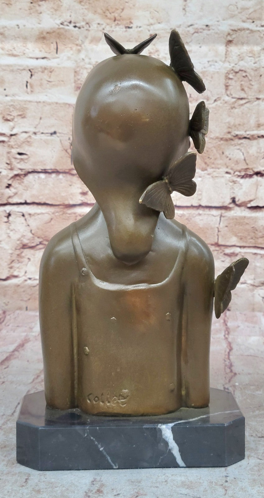 Modern Art Butterfly Girl Bust Bronze Sculpture by Collet: Handcrafted Fine Artwork