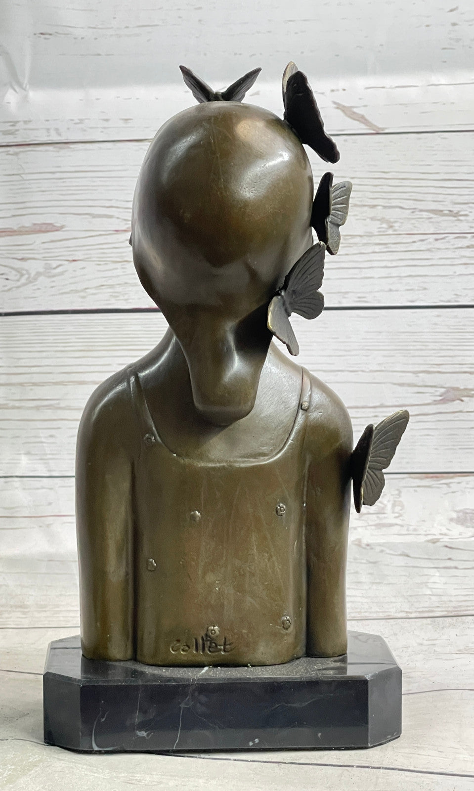 Modern Art Butterfly Girl Bust Bronze Sculpture by Collet: Handcrafted Fine Artwork