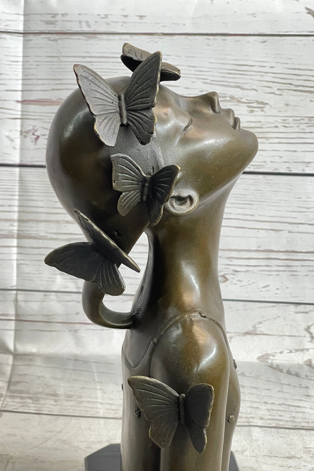 Modern Art Butterfly Girl Bust Bronze Sculpture by Collet: Handcrafted Fine Artwork