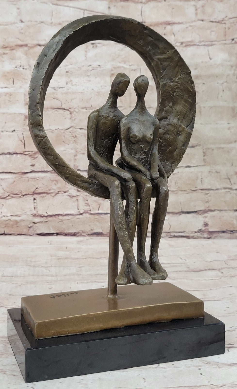 Romantic Abstract Couple Bronze Sculpture Signed Modern Classic Decor