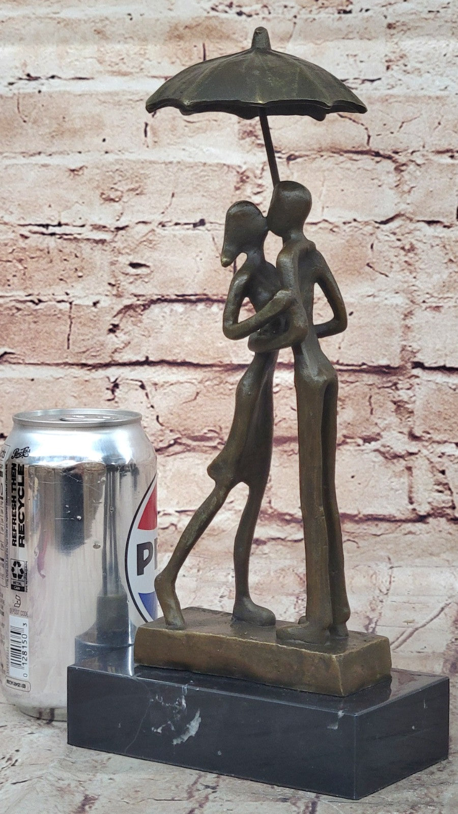 Abstract Bronze Sculpture Man Woman Rain Umbrella Mid Century Art Deco