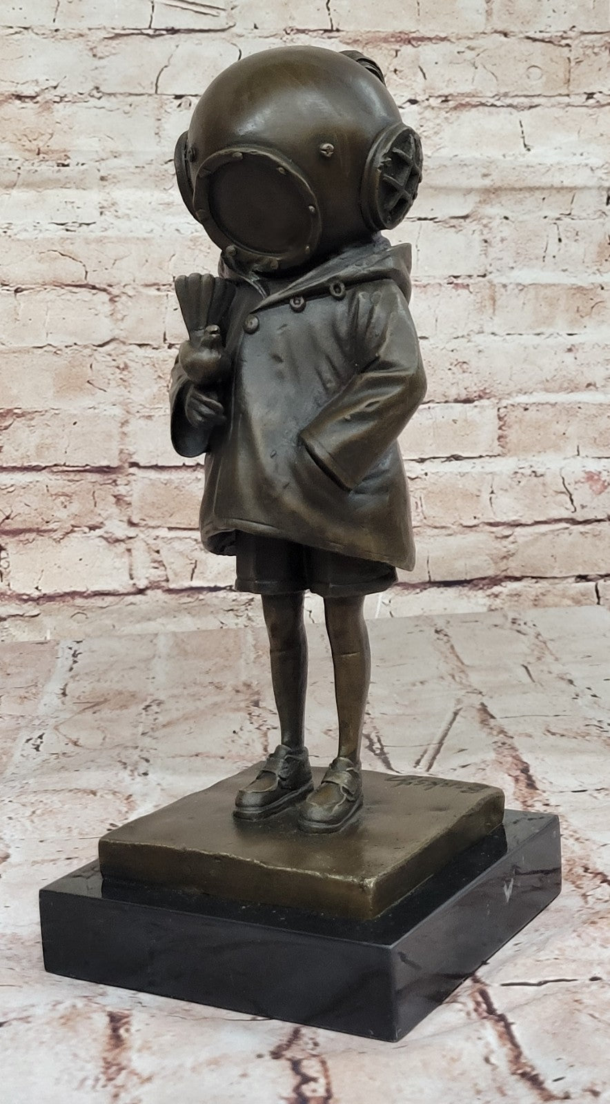 Classic Children`s Theme Bronze Sculpture: Deep Sea Diver Girl Artwork