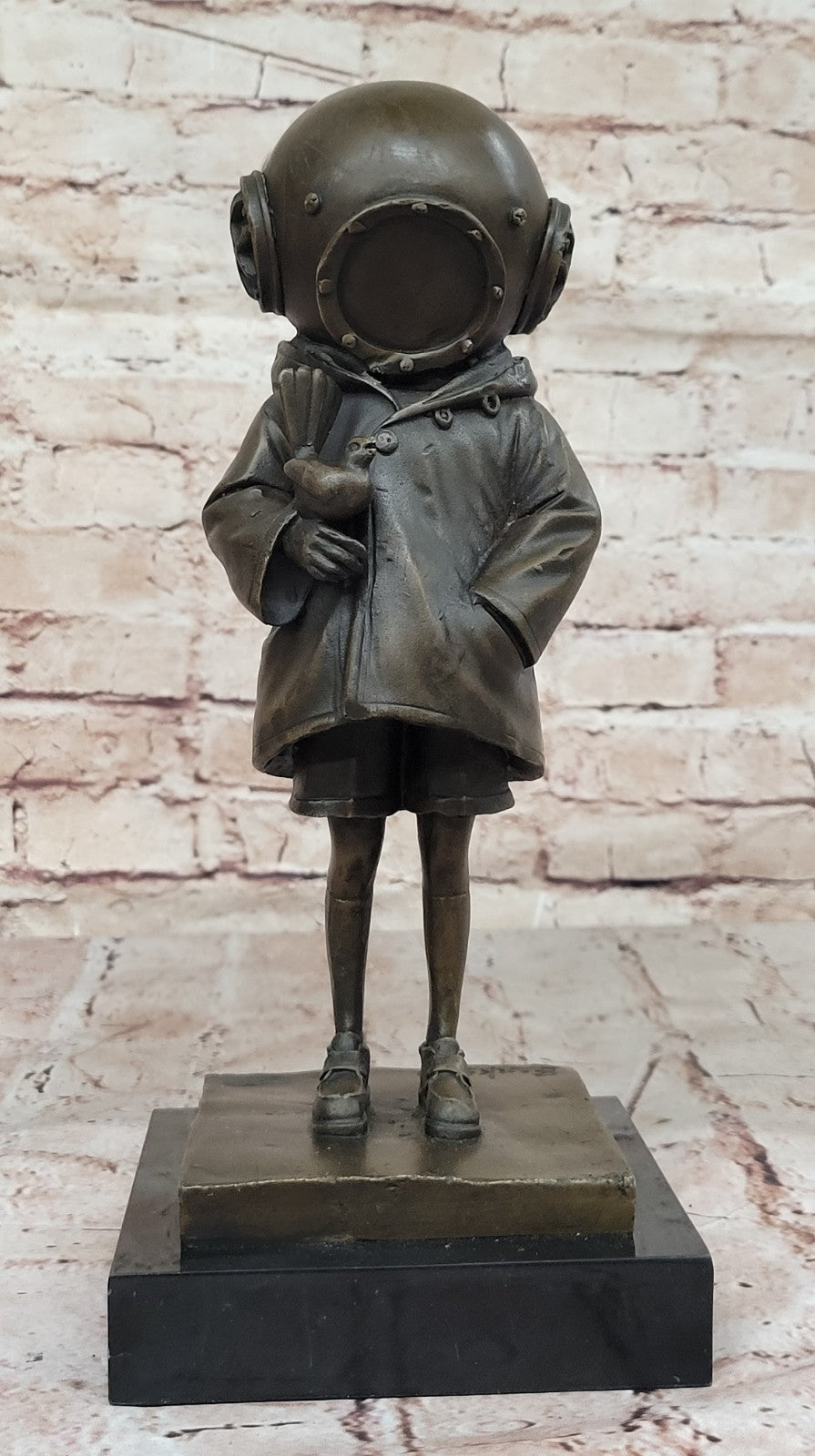 Classic Children`s Theme Bronze Sculpture: Deep Sea Diver Girl Artwork
