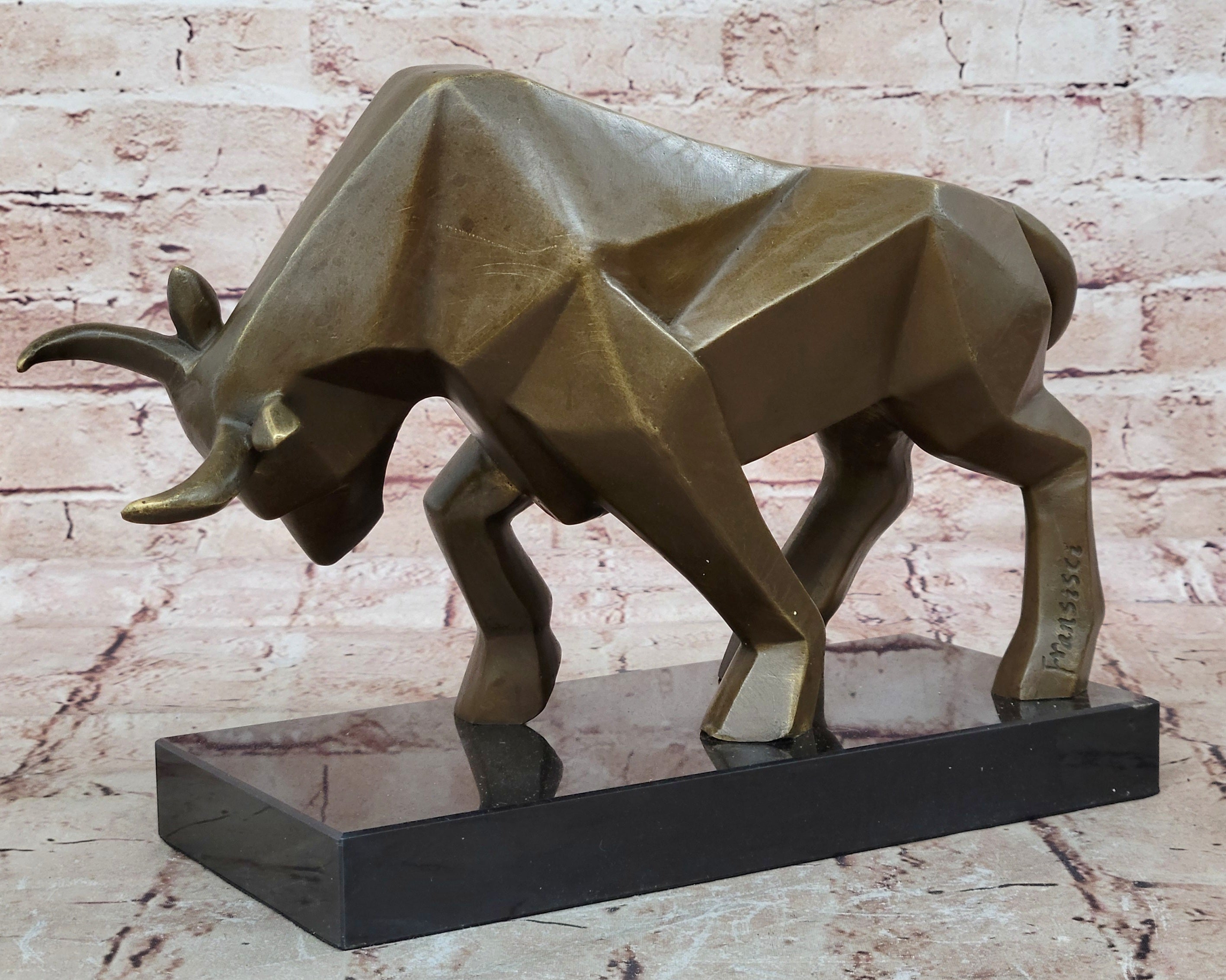 Fransisci Abstract Bull Bronze Sculpture Mid-Century Modern Office Statue