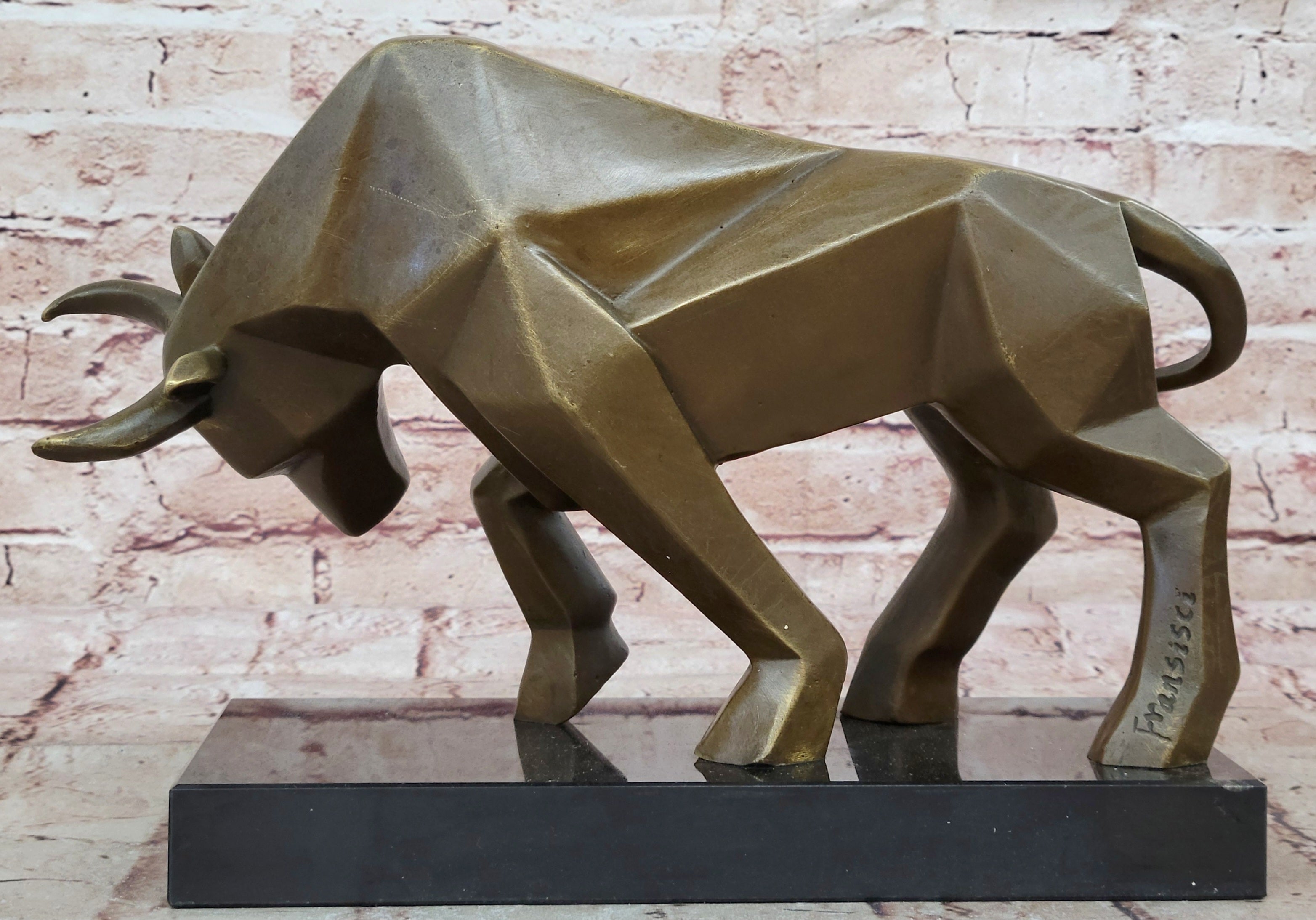 Fransisci Abstract Bull Bronze Sculpture Mid-Century Modern Office Statue