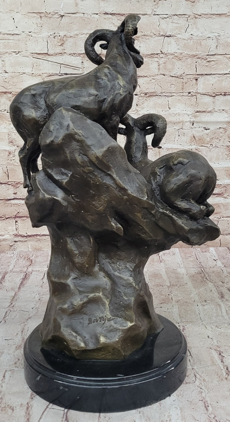 Bronze Sculpture Two Hot Cast Ram Handcrafted Home Office Cabin Decoration Gift