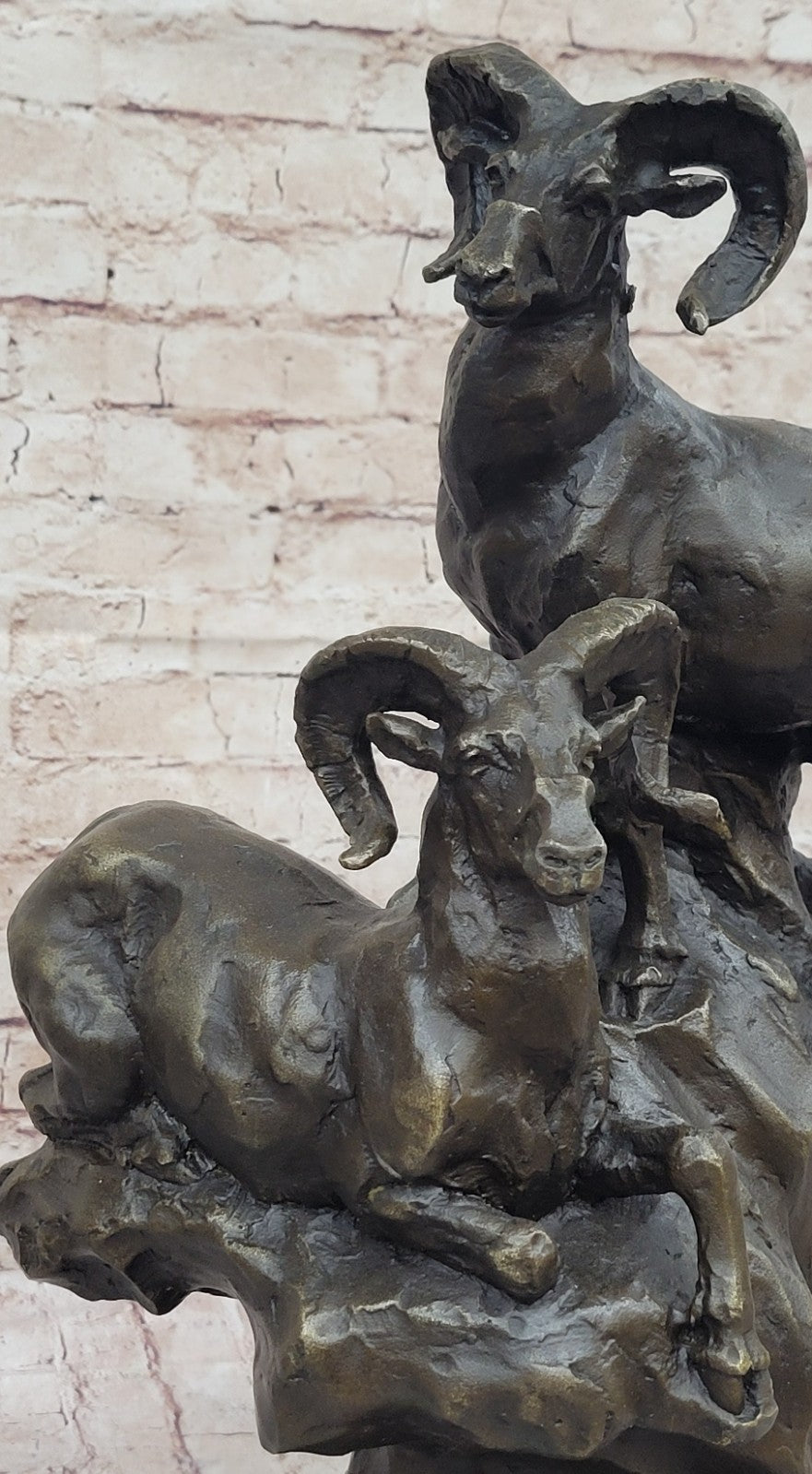 Bronze Sculpture Two Hot Cast Ram Handcrafted Home Office Cabin Decoration Gift