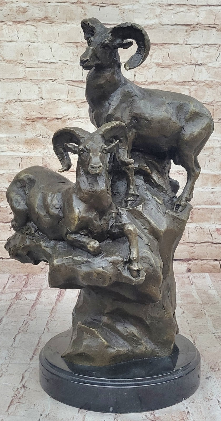 Bronze Sculpture Two Hot Cast Ram Handcrafted Home Office Cabin Decoration Gift