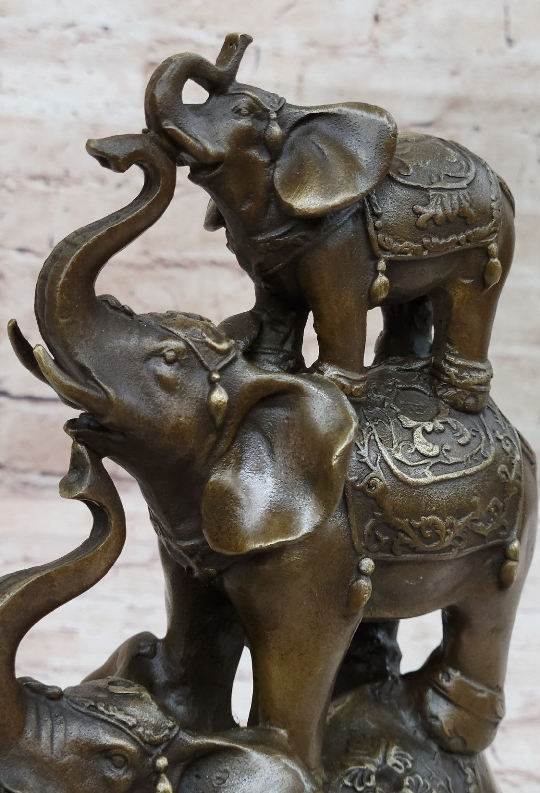 Circus Elephants Family Statue  Acrobatic Elephant Act Auspicious Noble Safari Animals