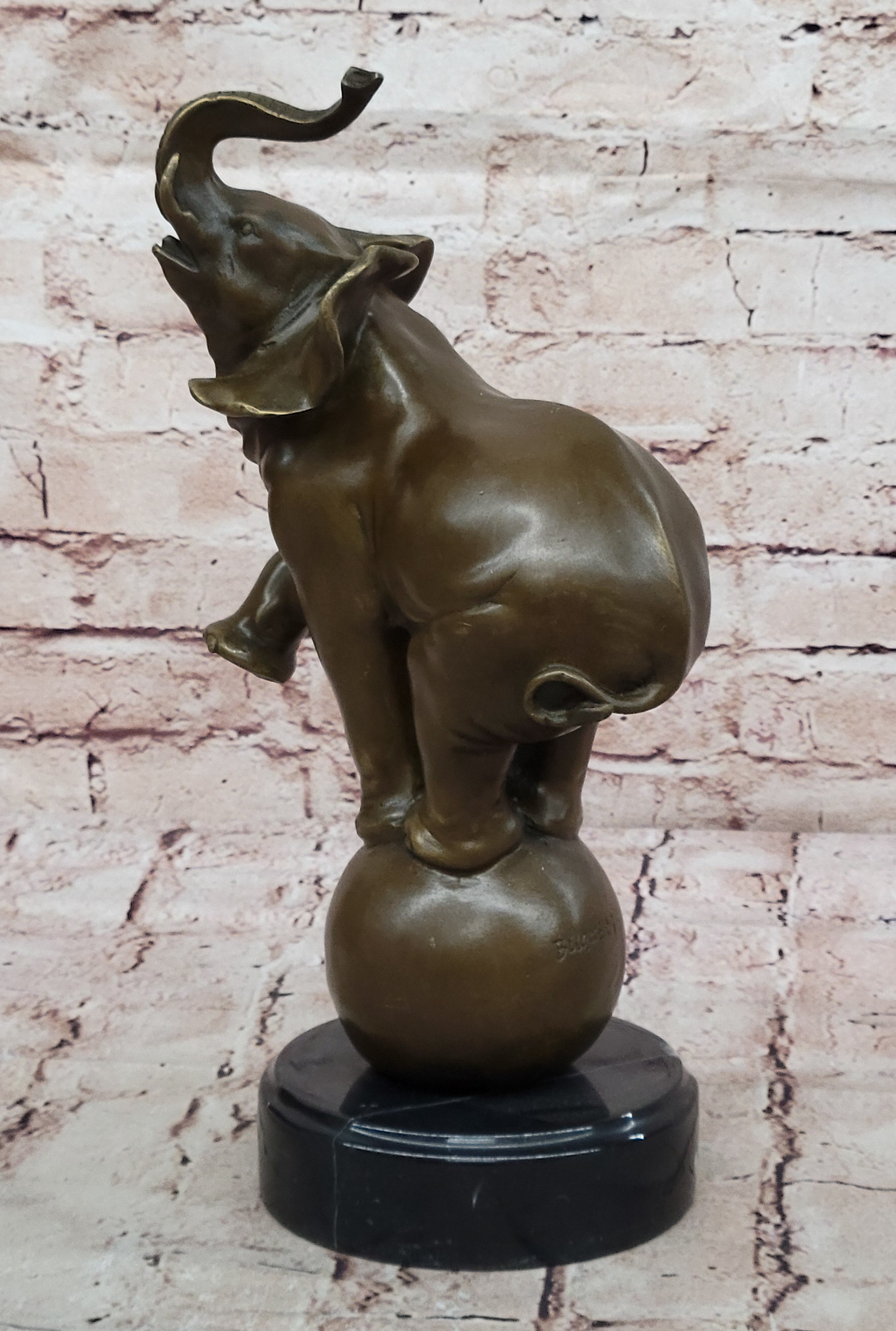 Abstract Modern Art Signed Bugatti Elephant Book End Bookend Bronze Statue