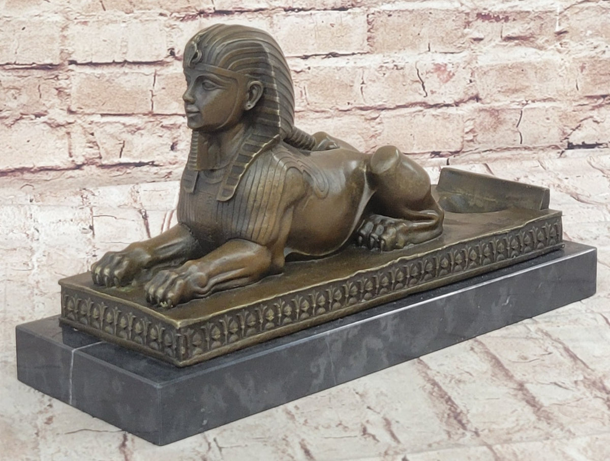 VINTAGE LARGE FABULOUS SPHINX BRONZE STATUES EGYPTIAN PHAROAH LION HAND MADE