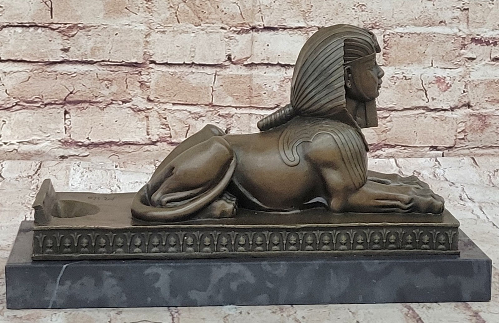 VINTAGE LARGE FABULOUS SPHINX BRONZE STATUES EGYPTIAN PHAROAH LION HAND MADE