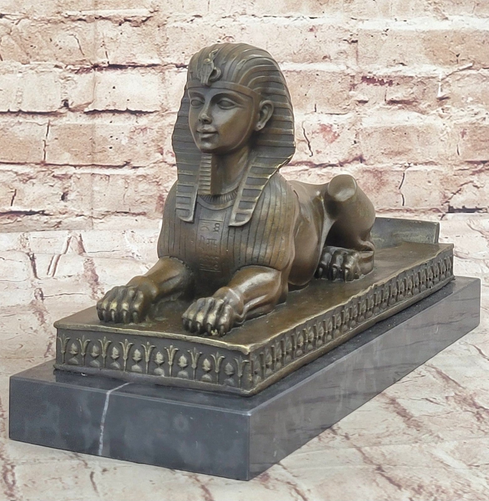 VINTAGE LARGE FABULOUS SPHINX BRONZE STATUES EGYPTIAN PHAROAH LION HAND MADE