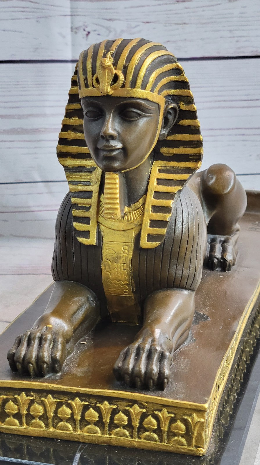 Stunning French Genuine Bronze sphinx Lion angel head Gothic Sculpture Statue