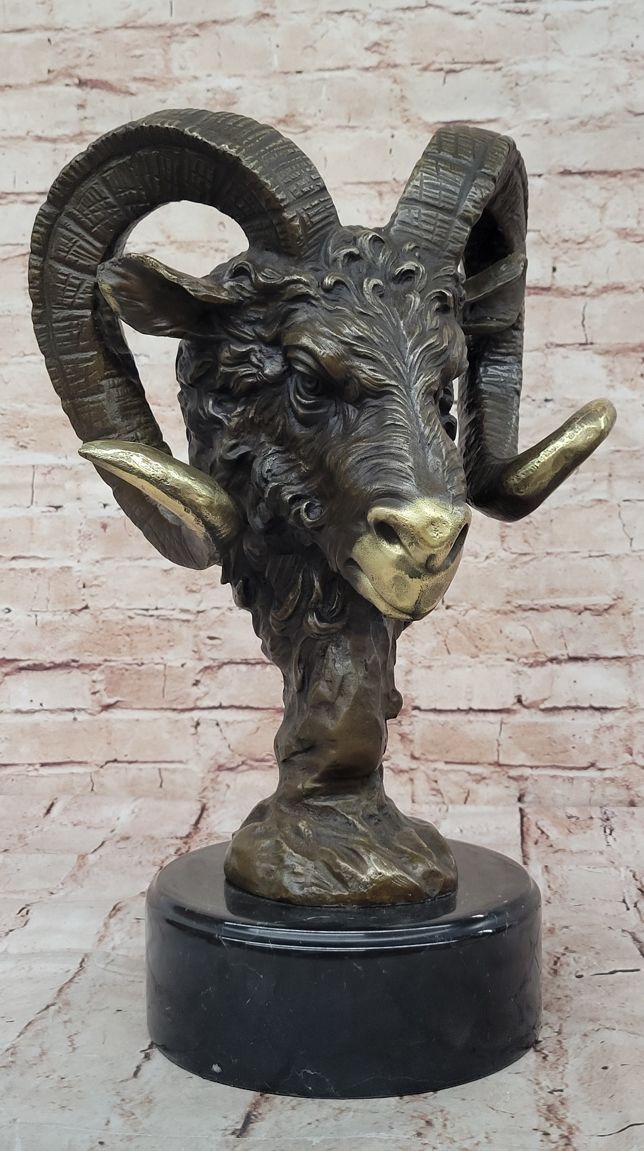 17" Chinese Bronze Wealth Yuanbao Money Animal Sheep Ram Goat Ruyi Ru Yi Statue