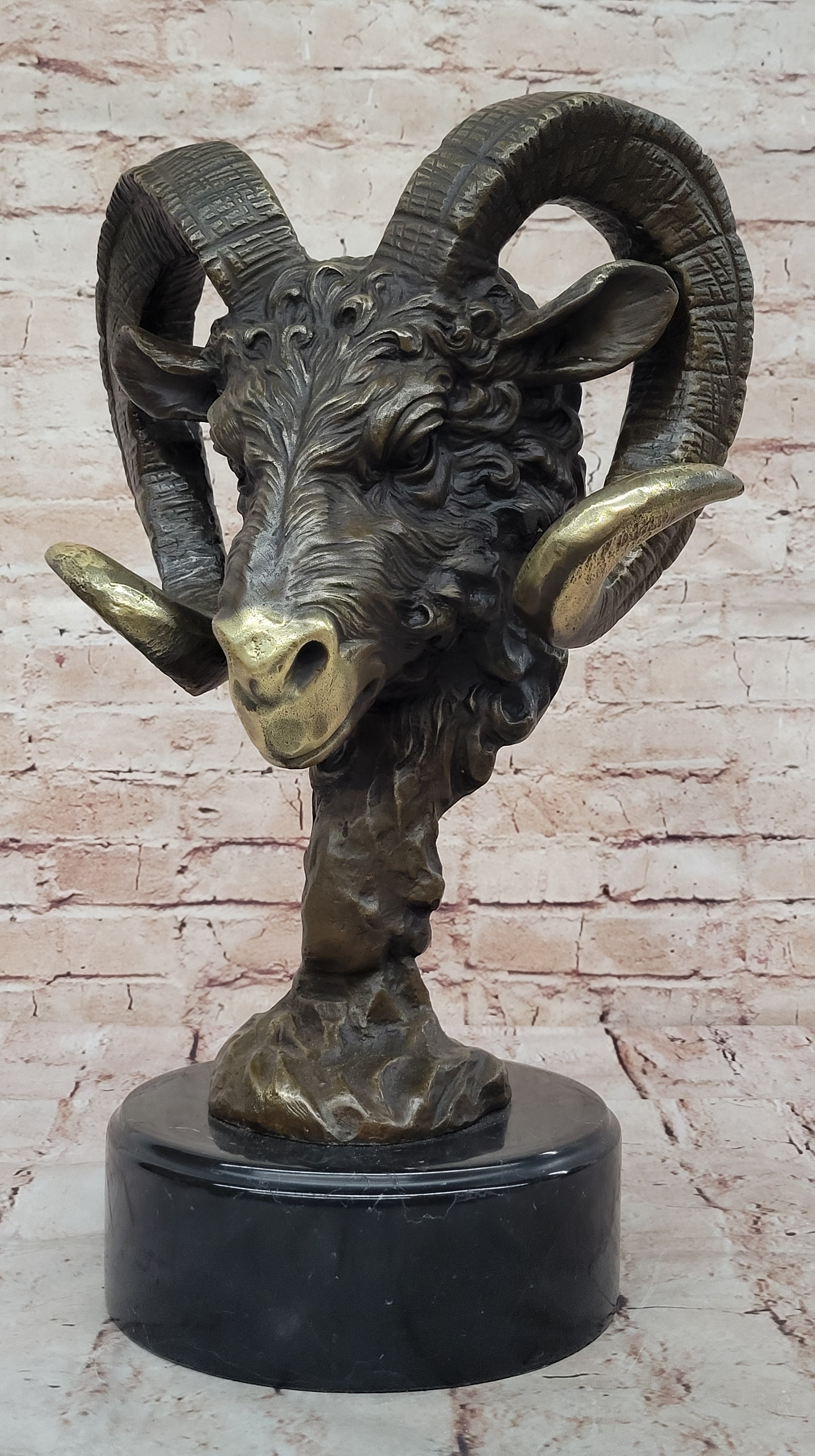 17" Chinese Bronze Wealth Yuanbao Money Animal Sheep Ram Goat Ruyi Ru Yi Statue