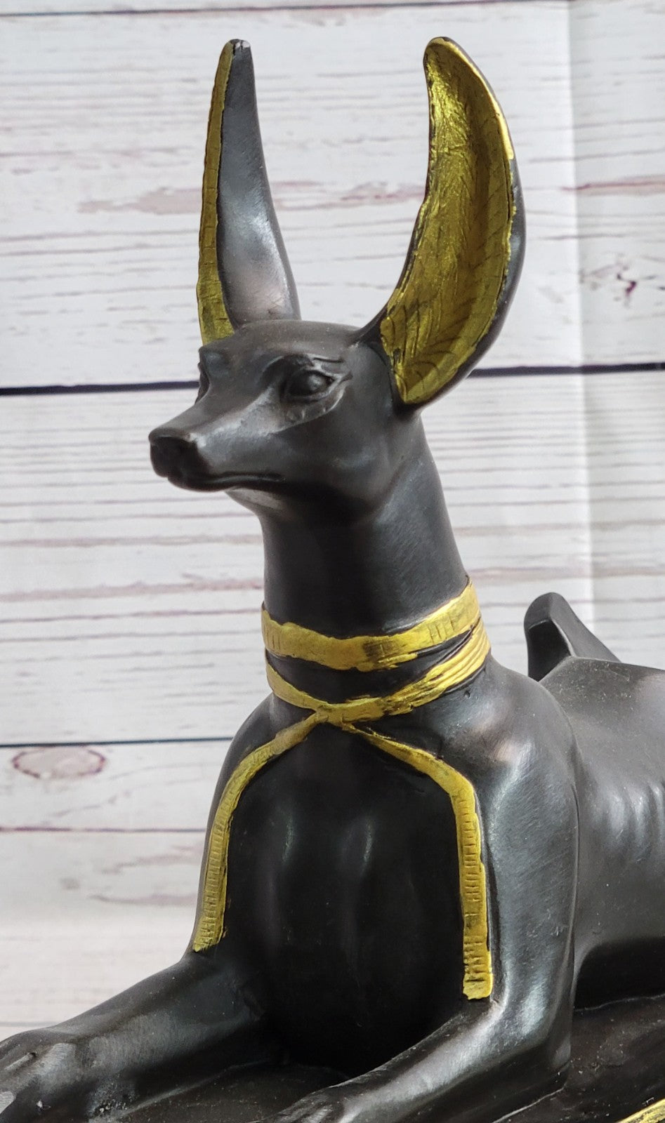 Ancient Egyptian Large Genuine Bronze Anubis Afterlife God on Pedestal Figurine