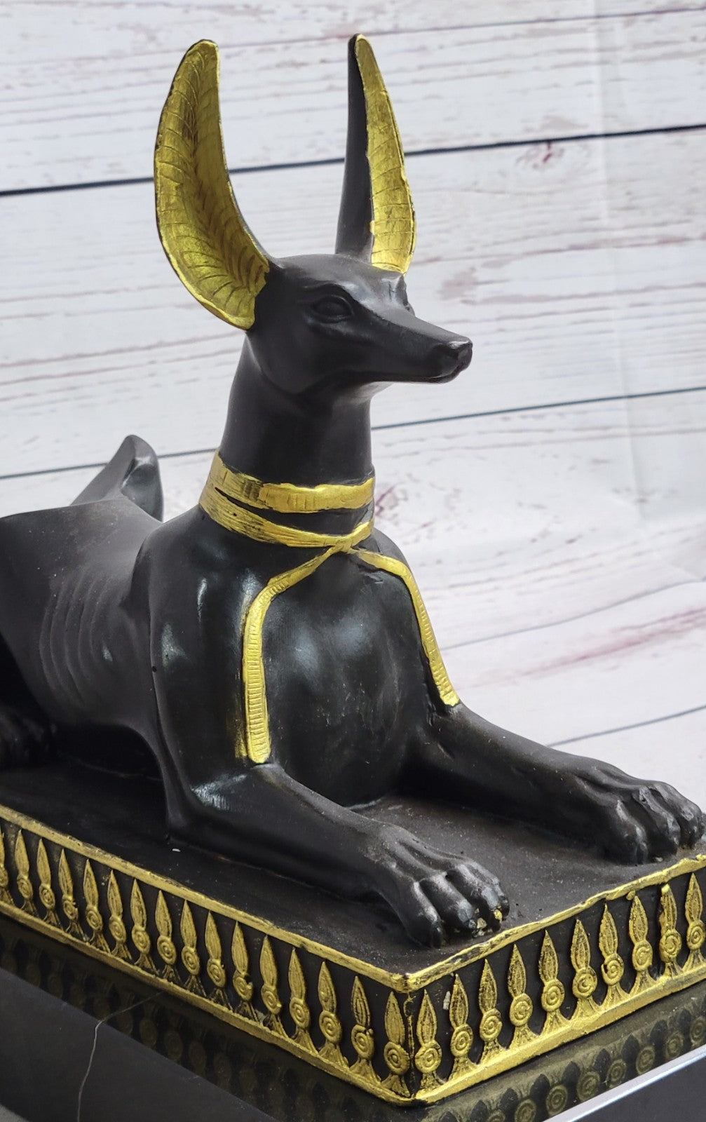 Ancient Egyptian Large Genuine Bronze Anubis Afterlife God on Pedestal Figurine