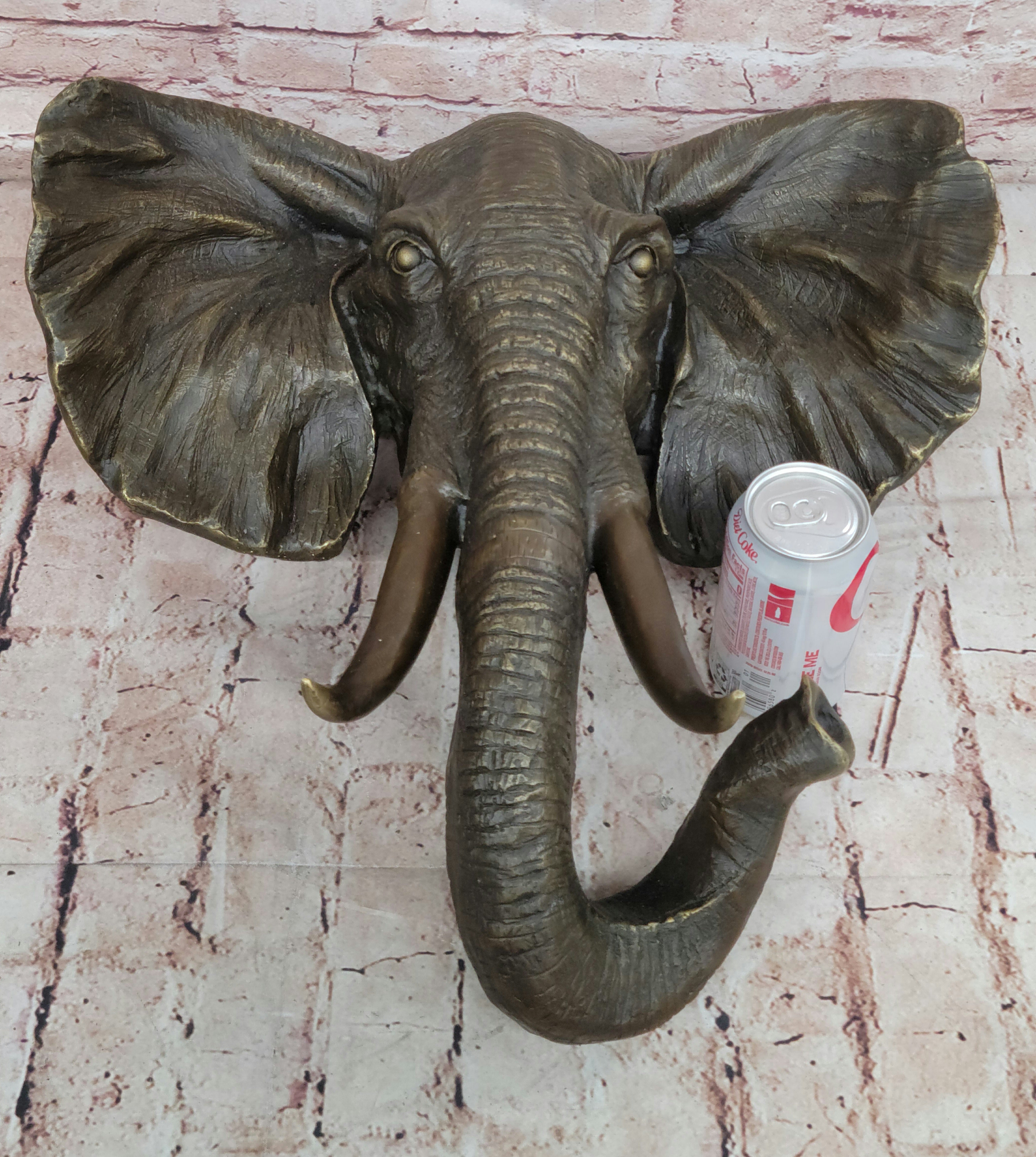 48 CM Western Art Deco Pure Bronze Elephant Hand Made Wall Bust Art Sculpture