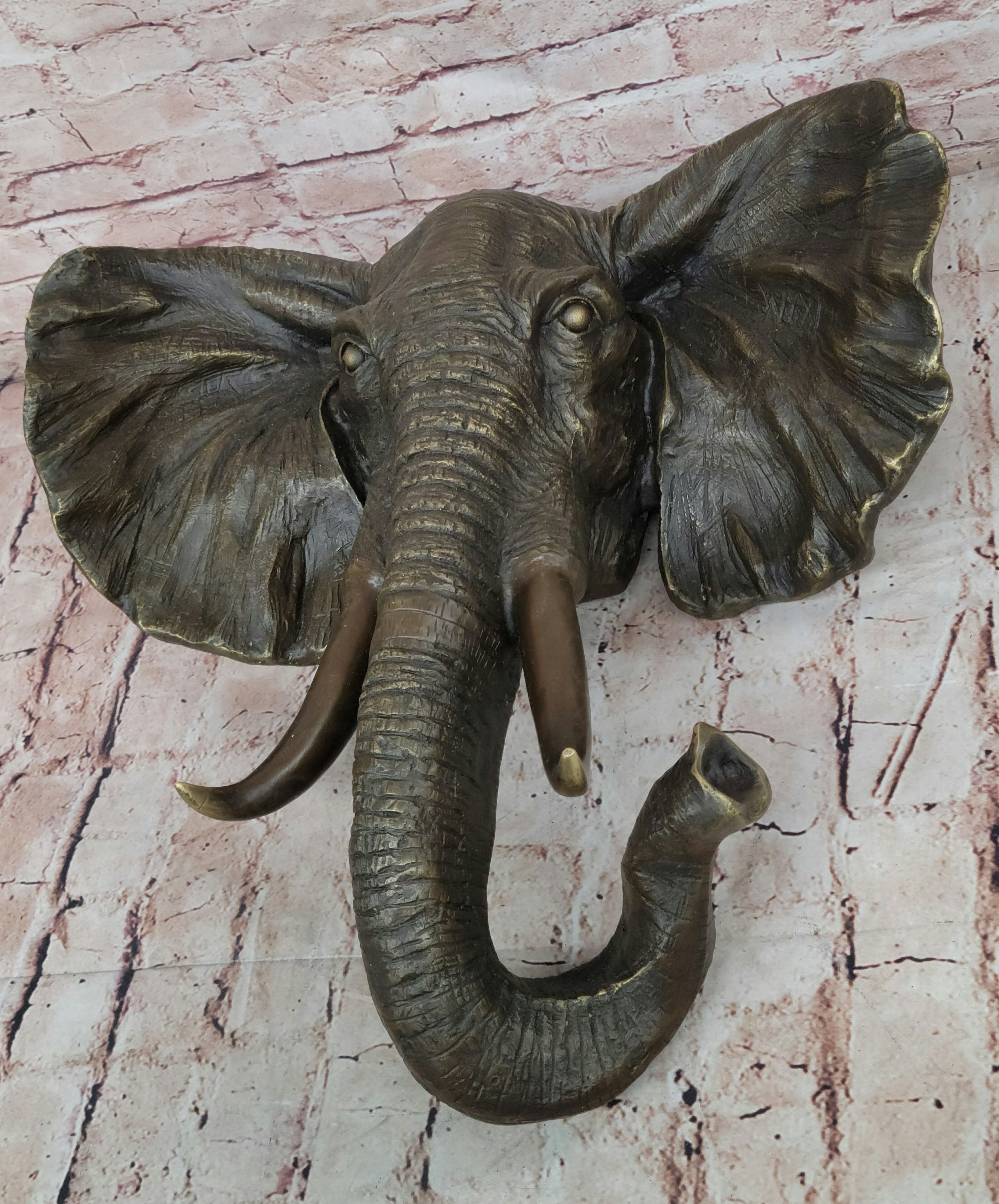 48 CM Western Art Deco Pure Bronze Elephant Hand Made Wall Bust Art Sculpture