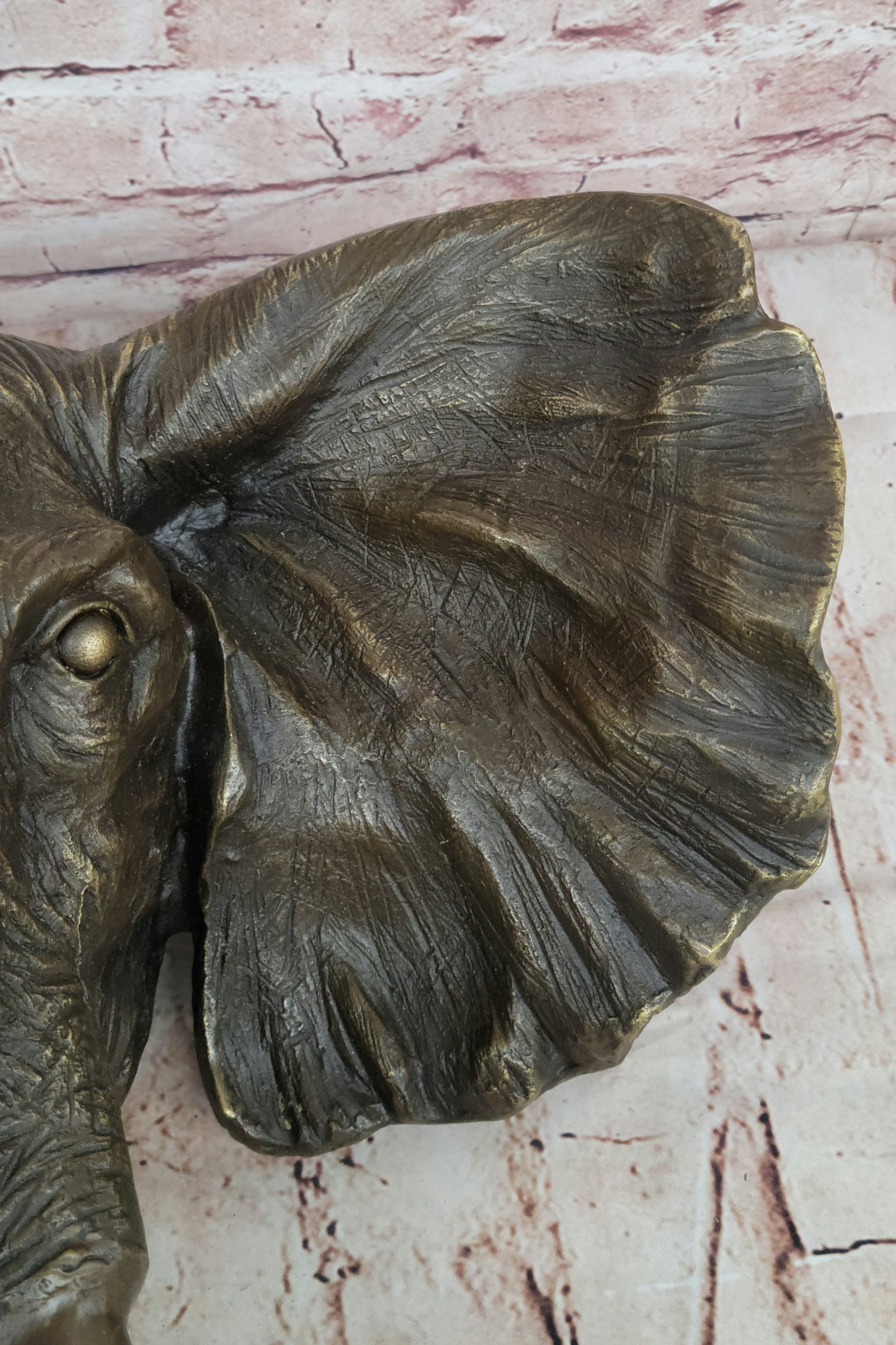 48 CM Western Art Deco Pure Bronze Elephant Hand Made Wall Bust Art Sculpture