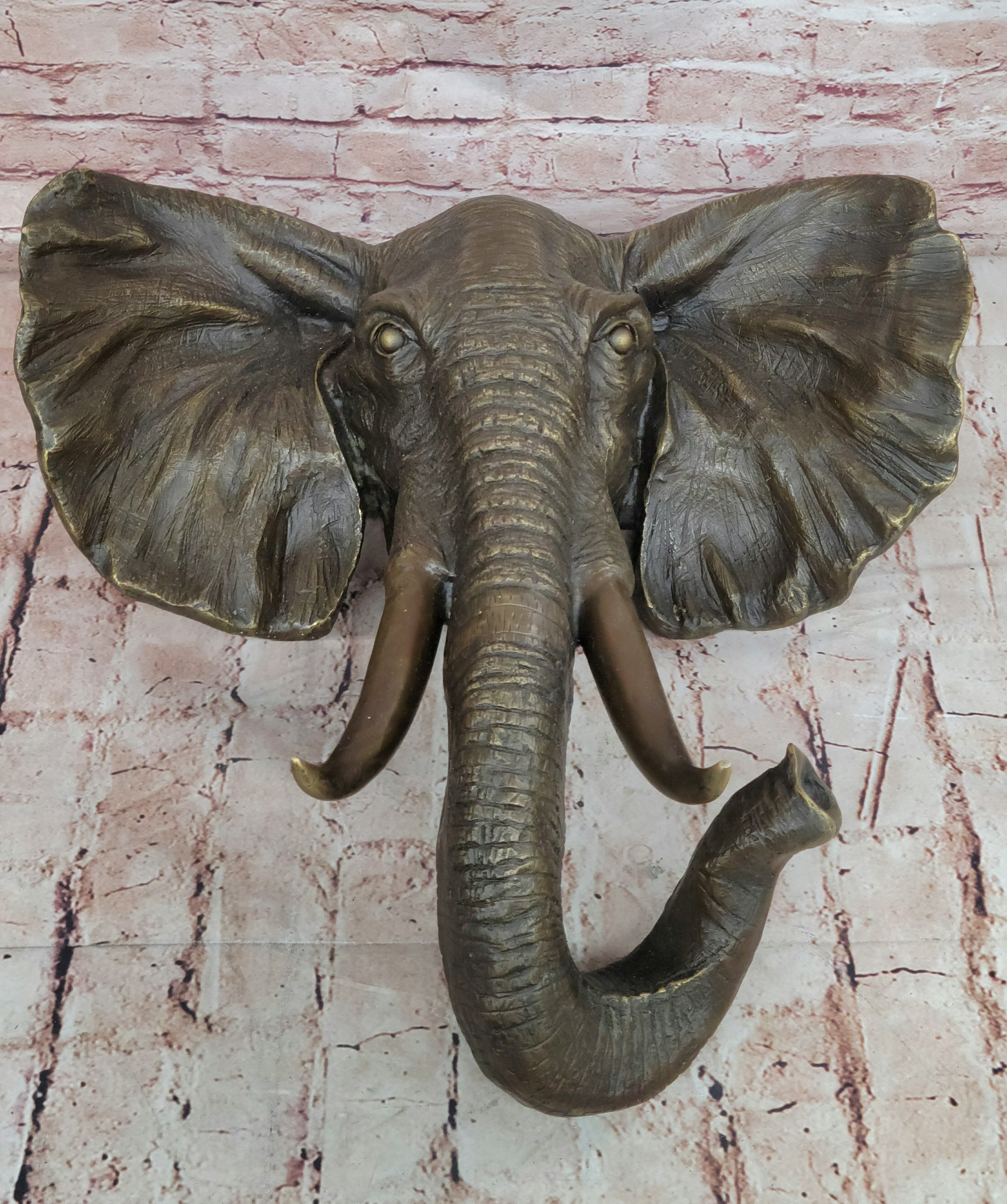 48 CM Western Art Deco Pure Bronze Elephant Hand Made Wall Bust Art Sculpture