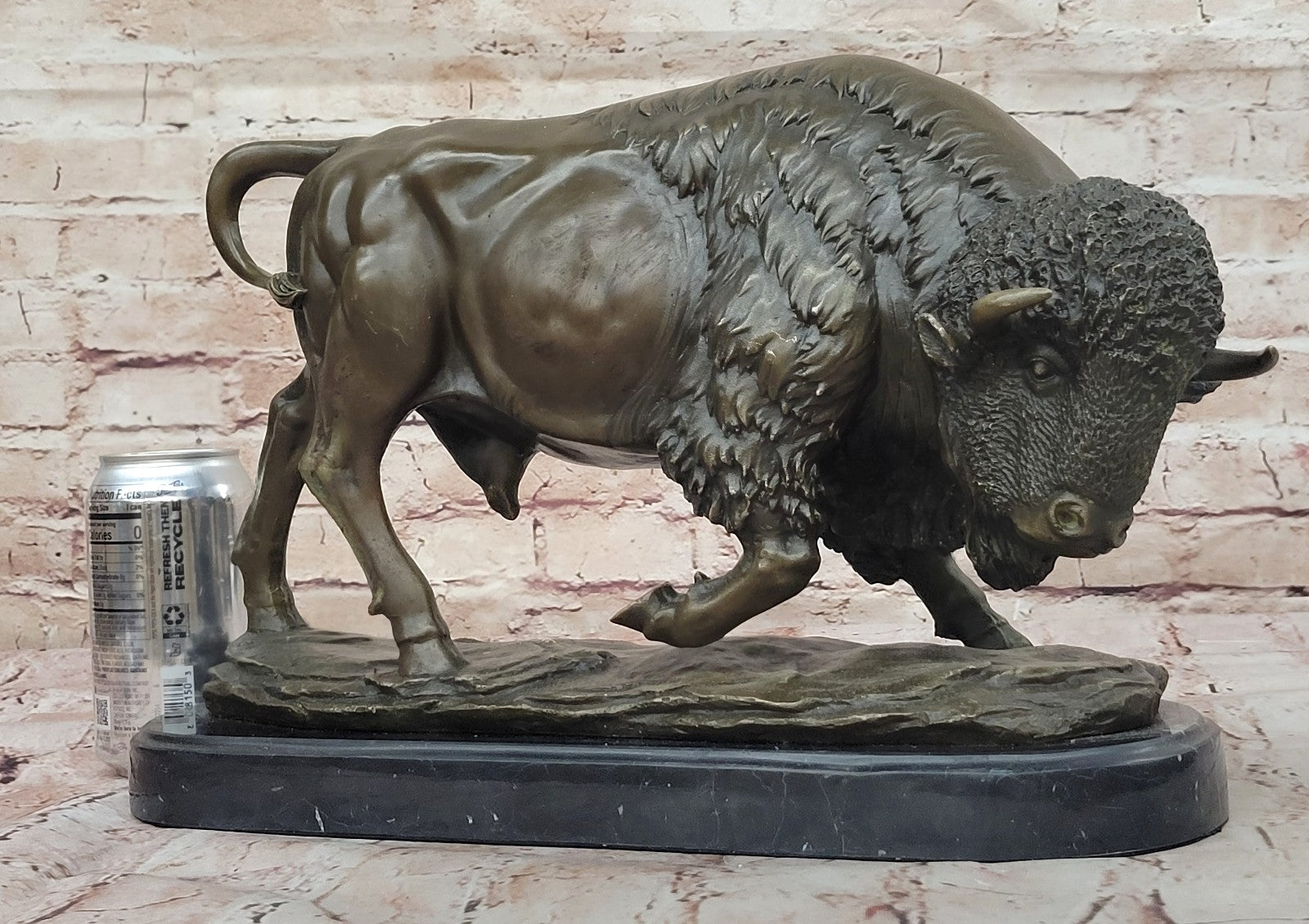Handcrafted bronze sculpture SALE Marble Deco Art Bison Buffalo American Larg