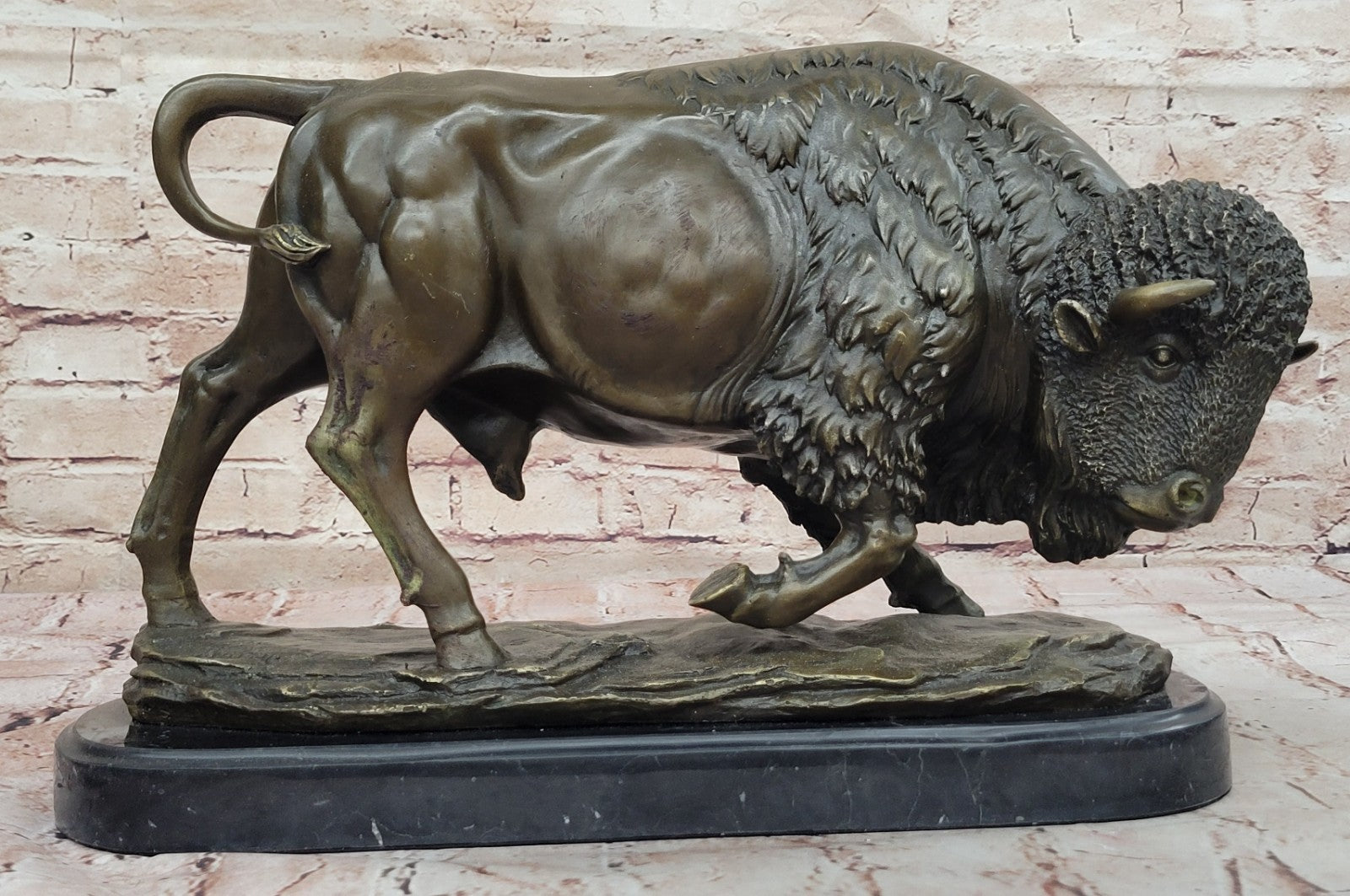 Handcrafted bronze sculpture SALE Marble Deco Art Bison Buffalo American Larg