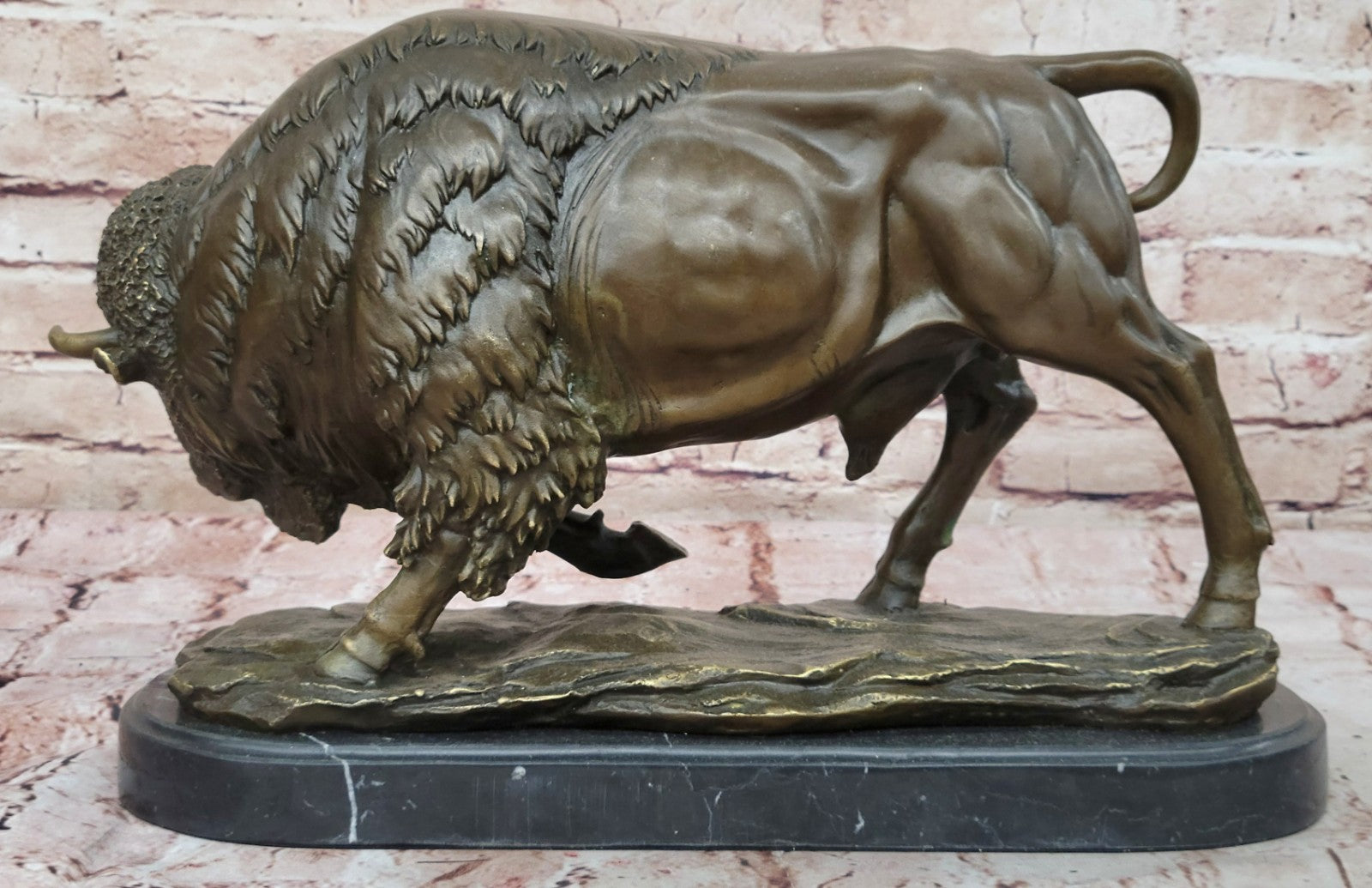 Handcrafted bronze sculpture SALE Marble Deco Art Bison Buffalo American Larg