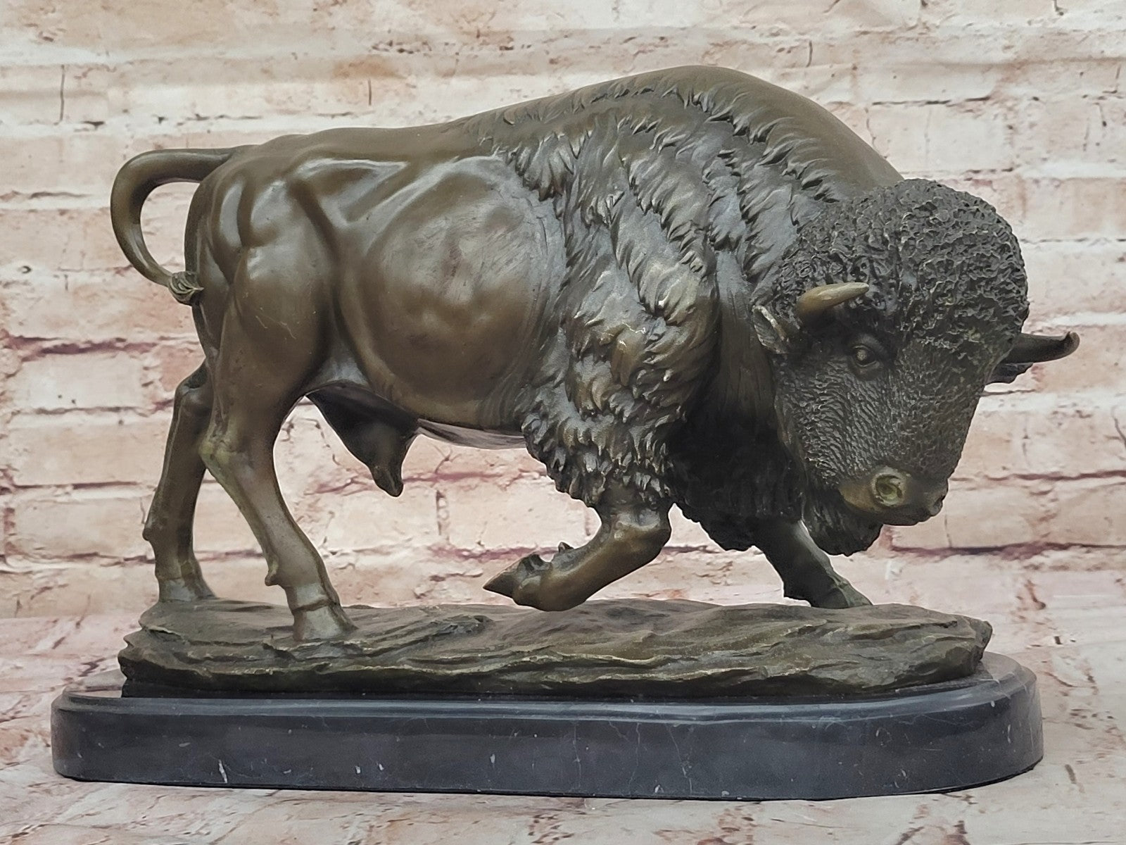 Handcrafted bronze sculpture SALE Marble Deco Art Bison Buffalo American Larg