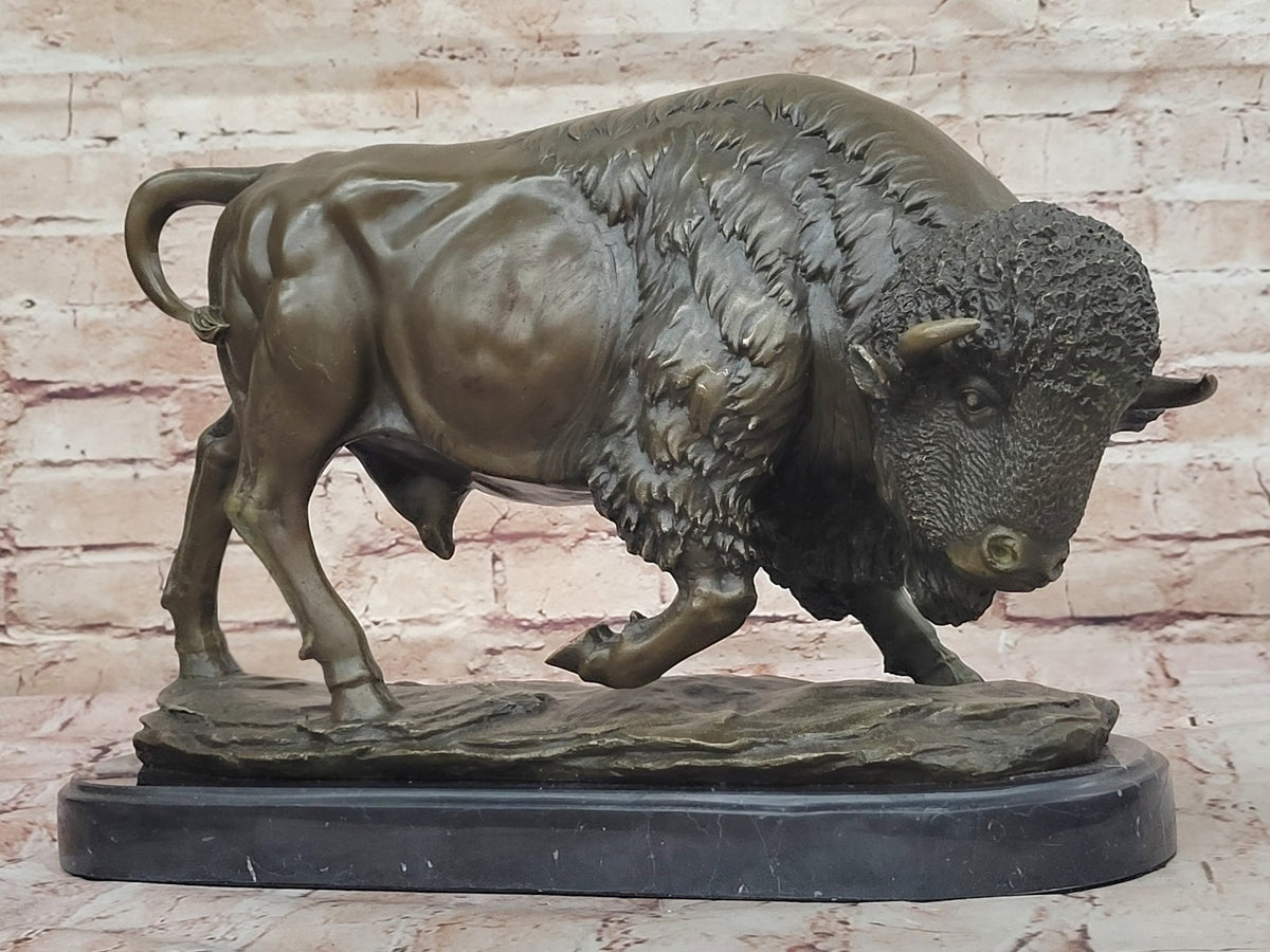Handcrafted bronze sculpture SALE Marble Deco Art Bison Buffalo American Larg