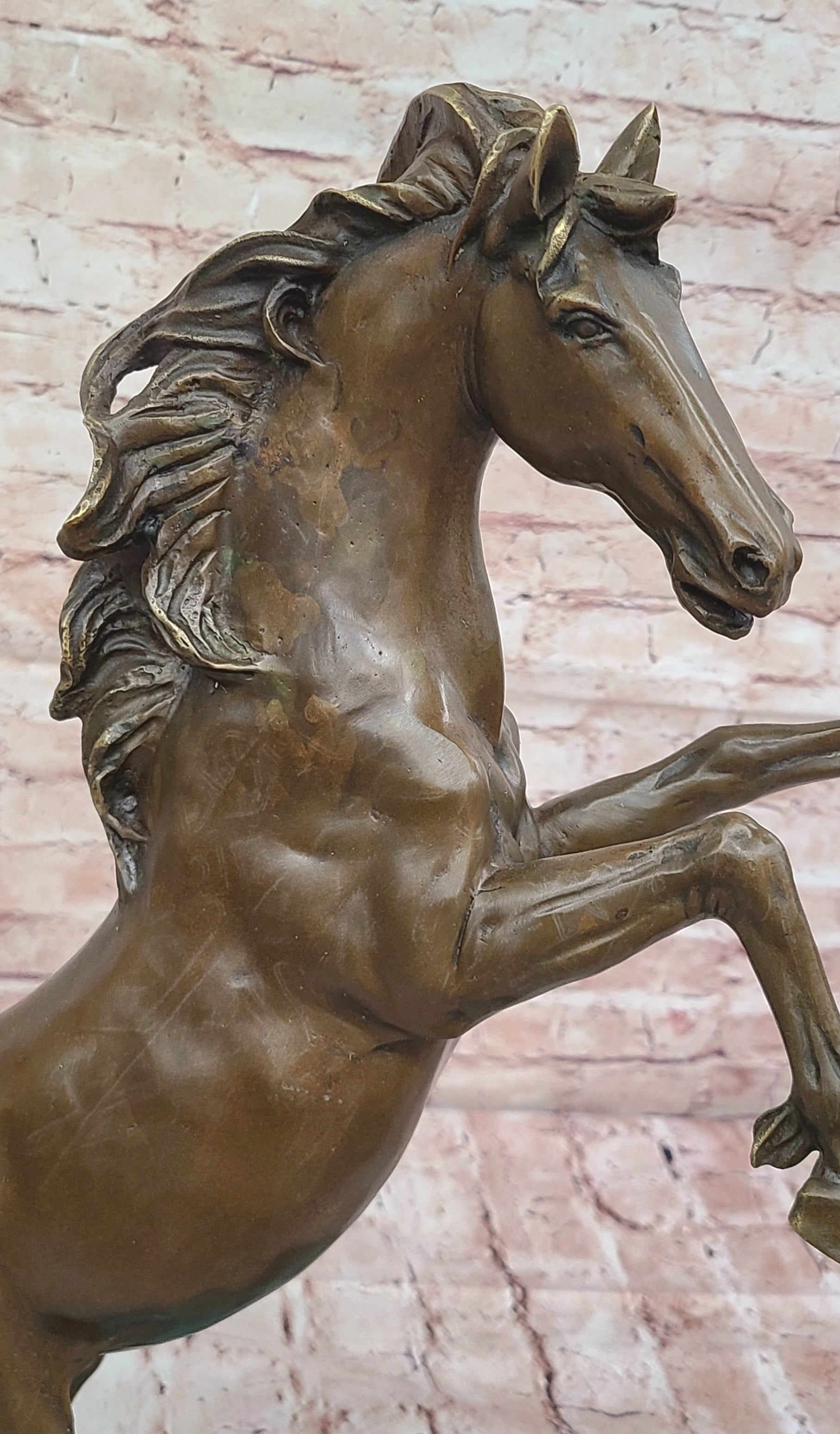 Artistic Rendition: Handcrafted Bronze Rearing Horse Sculpture Statue Lost Wax Art