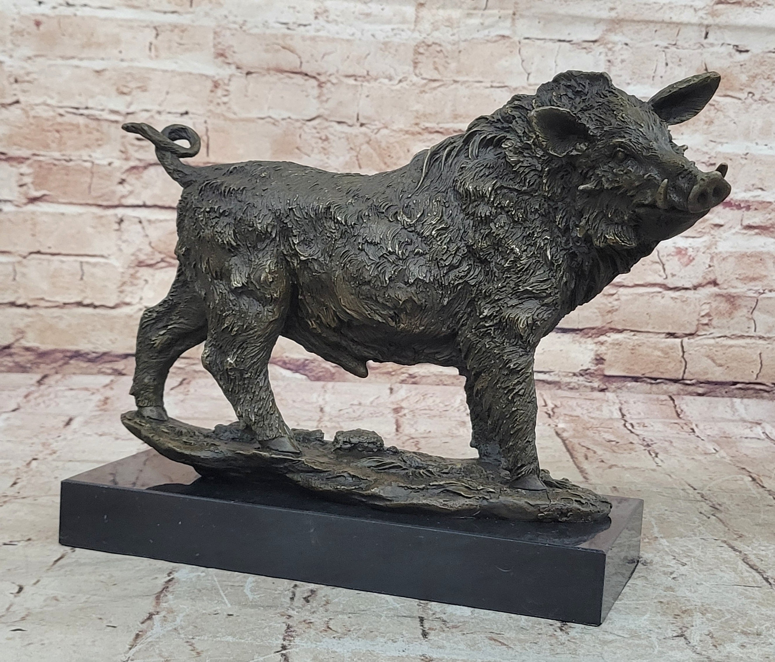 Handcrafted bronze sculpture SALE Bas Marble Deco Art Pig Boar Wild Barye Large