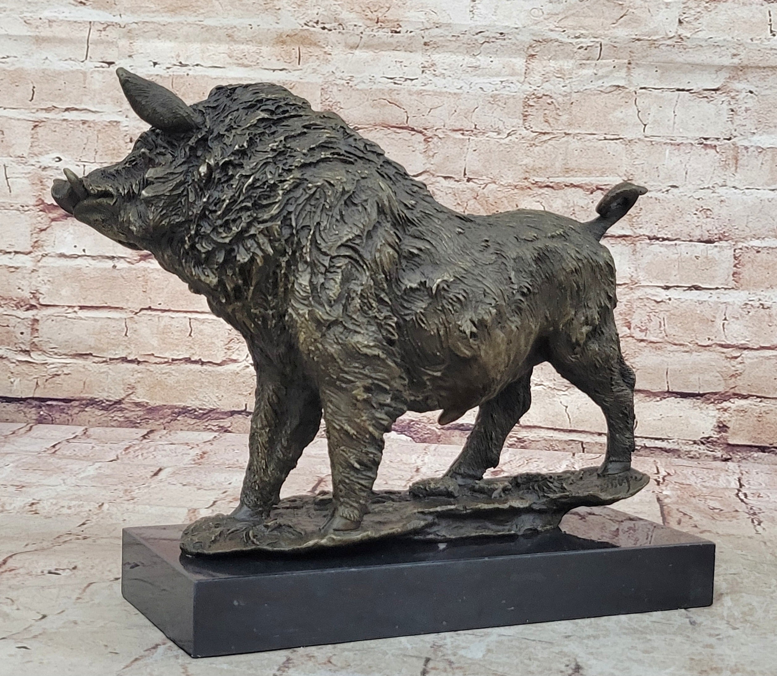Handcrafted bronze sculpture SALE Bas Marble Deco Art Pig Boar Wild Barye Large