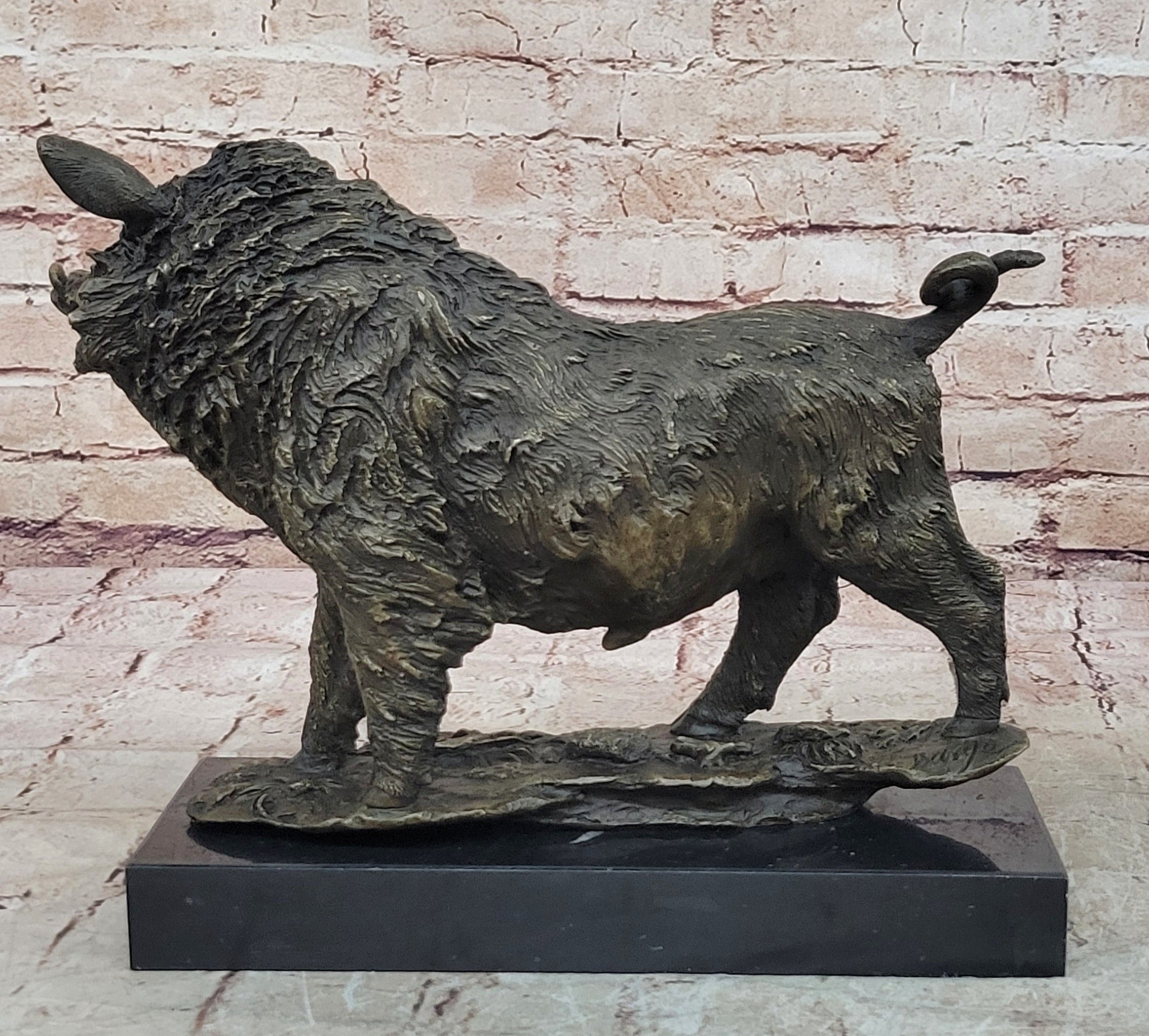 Handcrafted bronze sculpture SALE Bas Marble Deco Art Pig Boar Wild Barye Large